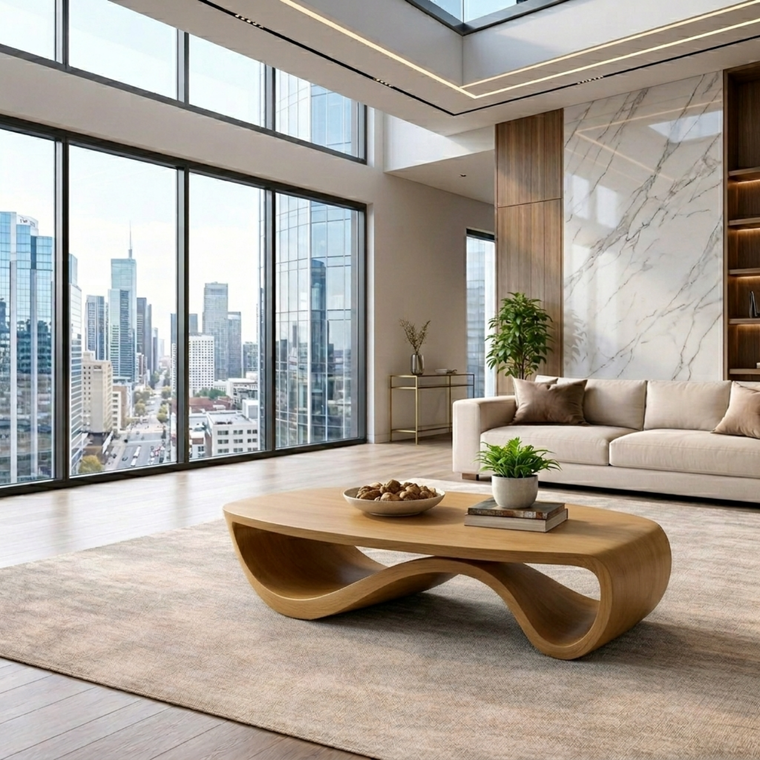 Sculptural Solid Wood Coffee Table – Modern Organic Living Room Center Table