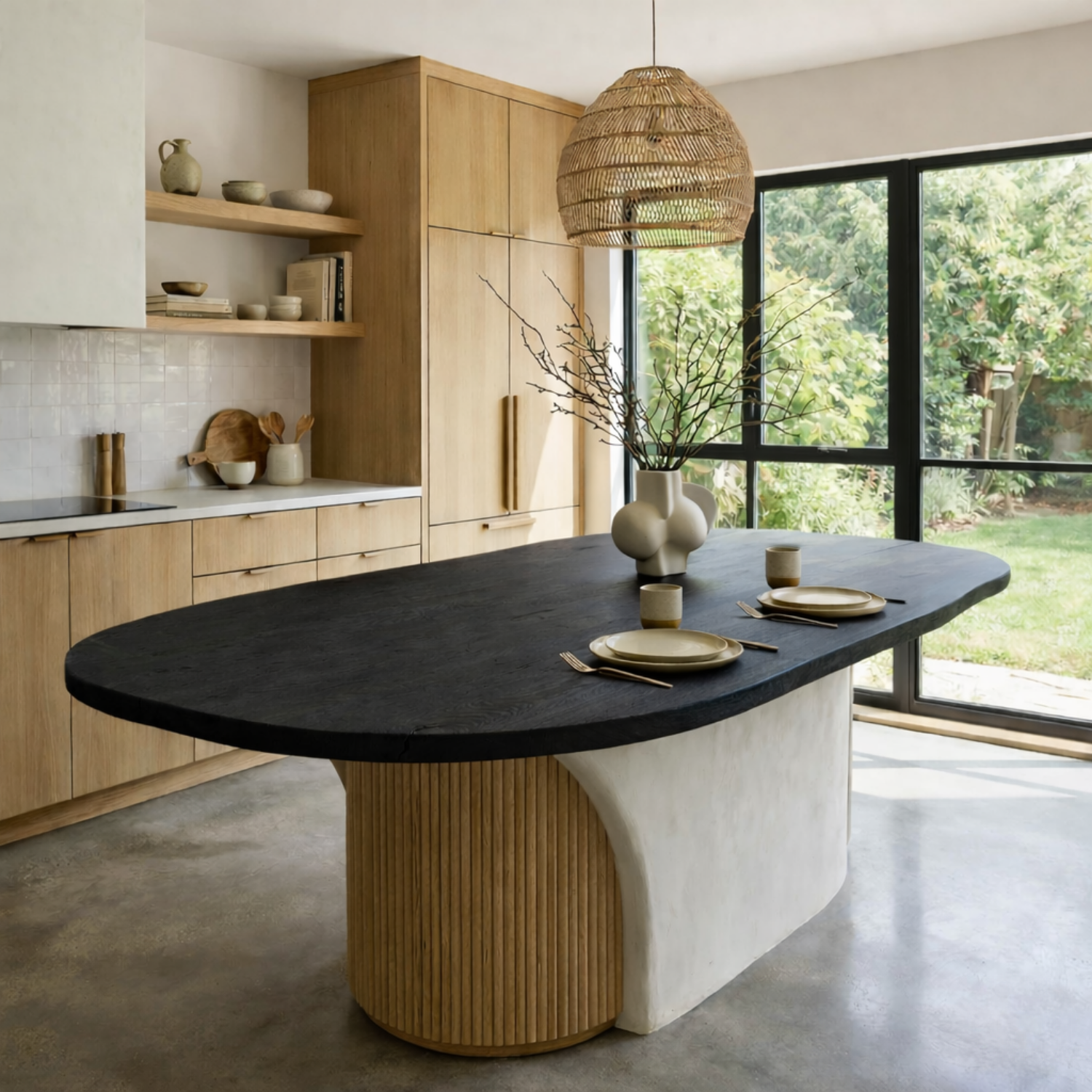 Solid Wood Oval Kitchen Island Countertop with Smooth Curved Edge Design