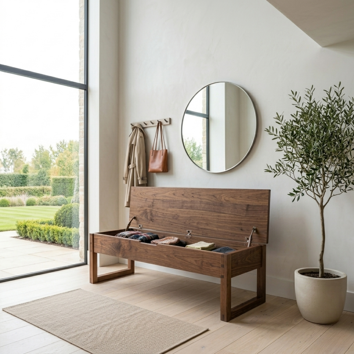 Solid Wood Storage Bench with Lift Top – Minimalist Entryway Storage Bench