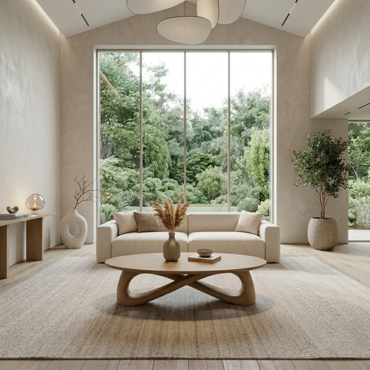 Solid Wood Round Coffee Table with Sculptural Base – Modern Living Room Table