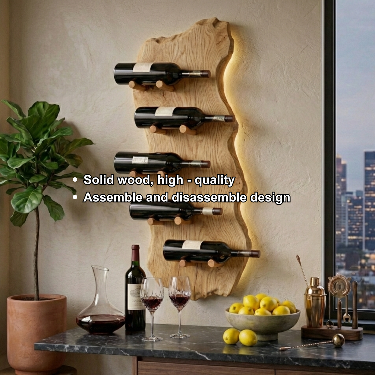 Solid Wood Live Edge Wall Wine Holder – Vertical Sculptural Wine Rack