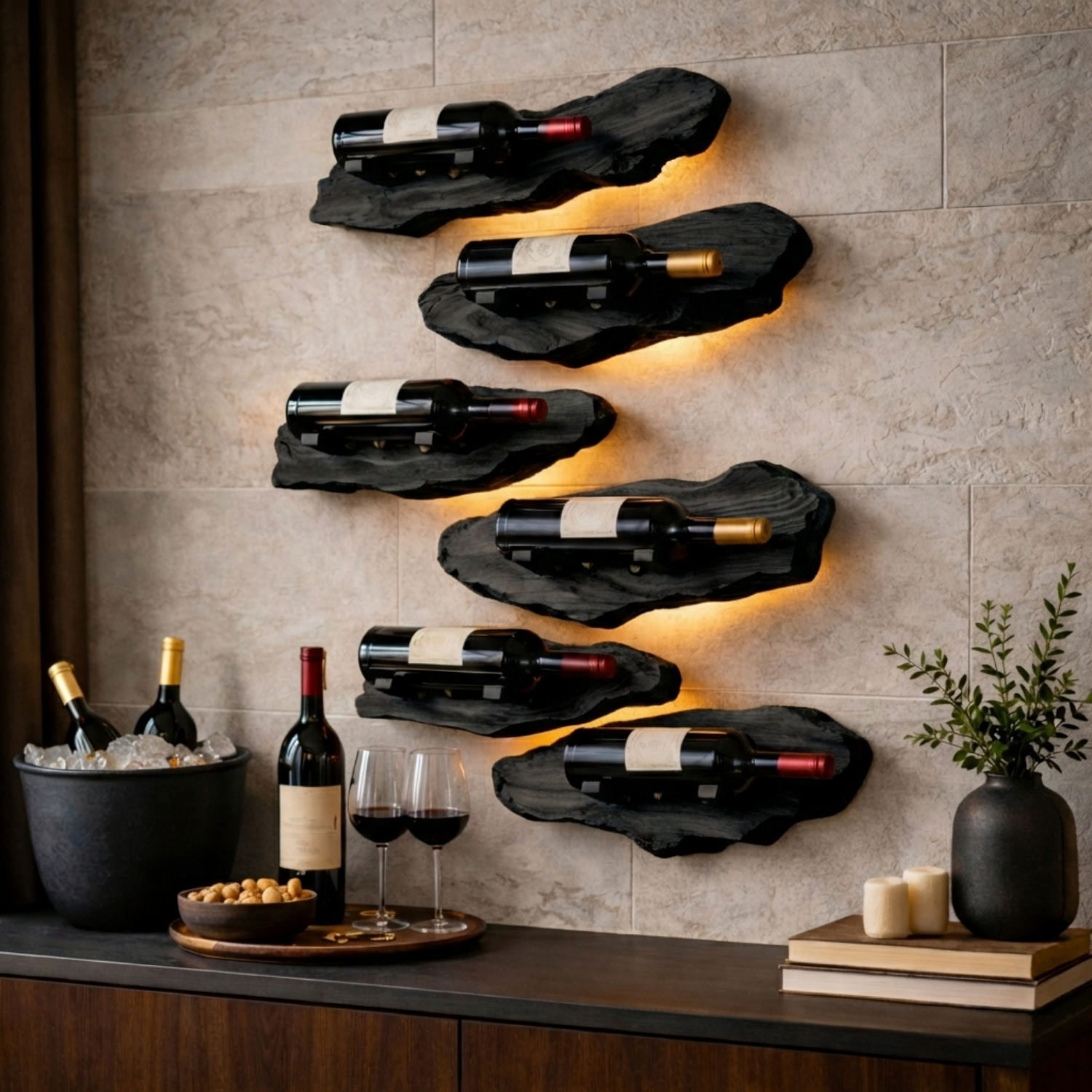 Handcrafted Live Edge Wood Wine Holder – Wall Mounted Solid Wood Wine Rack