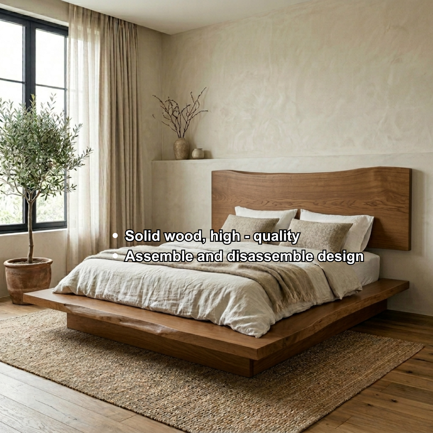 Live Edge Solid Wood Platform Bed Frame with Floating Low Profile Design