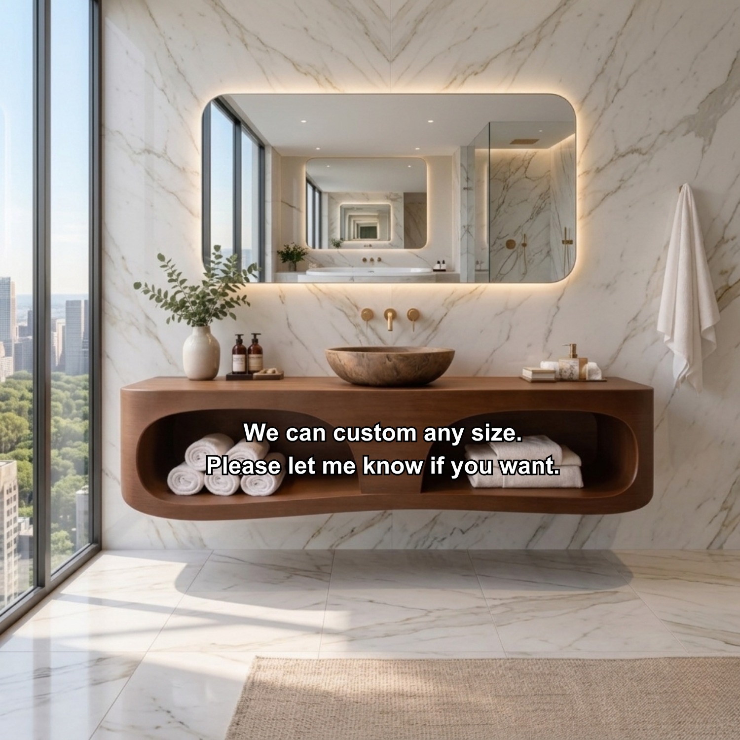 Solid Wood Floating Bathroom Vanity with Open Shelf – Modern Wall Mounted Vanity