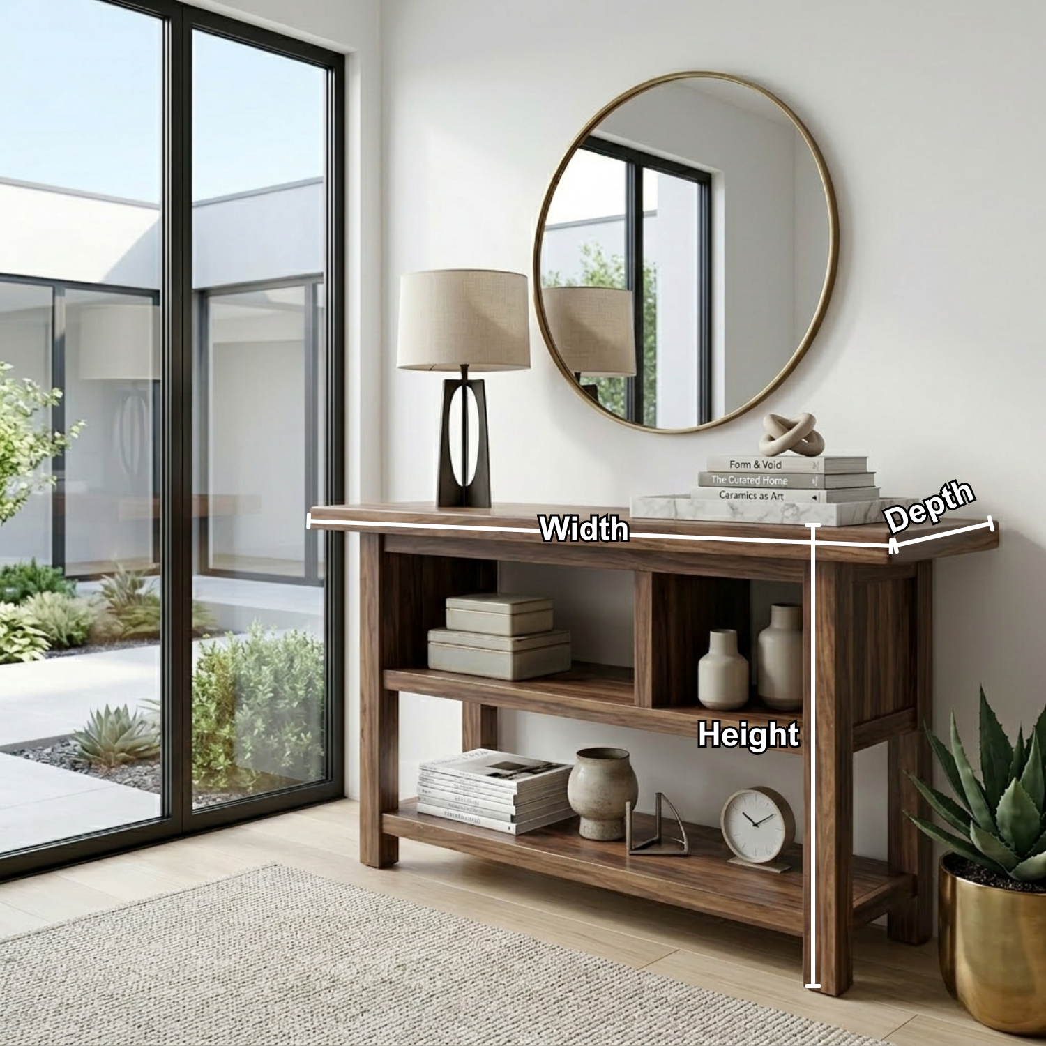 Solid Wood Console Table with Open Shelves – Modern Minimalist Entryway Display Table