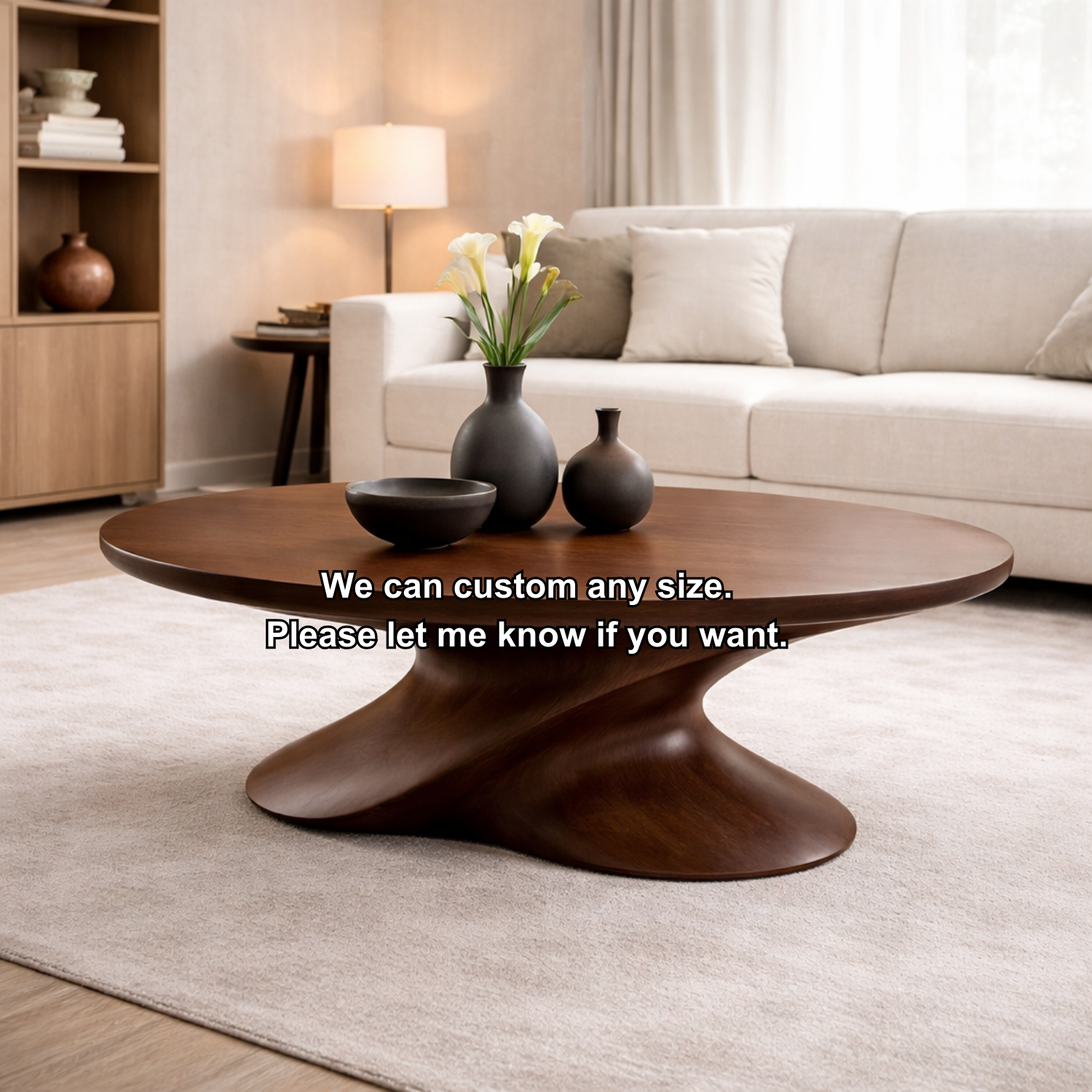 Modern Solid Wood Coffee Table with Sculptural Base – Contemporary Round Coffee Table