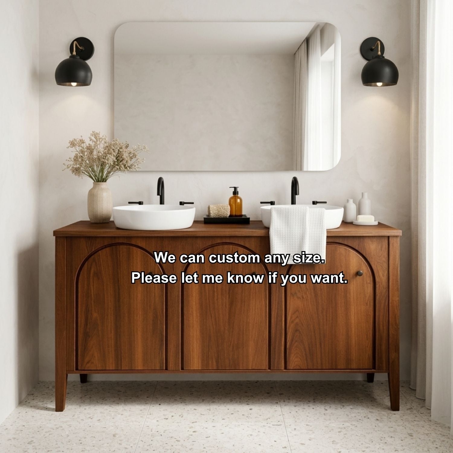 Handcrafted Triple Arch Double Vanity - Solid Wood Freestanding Modern Bathroom Cabinet