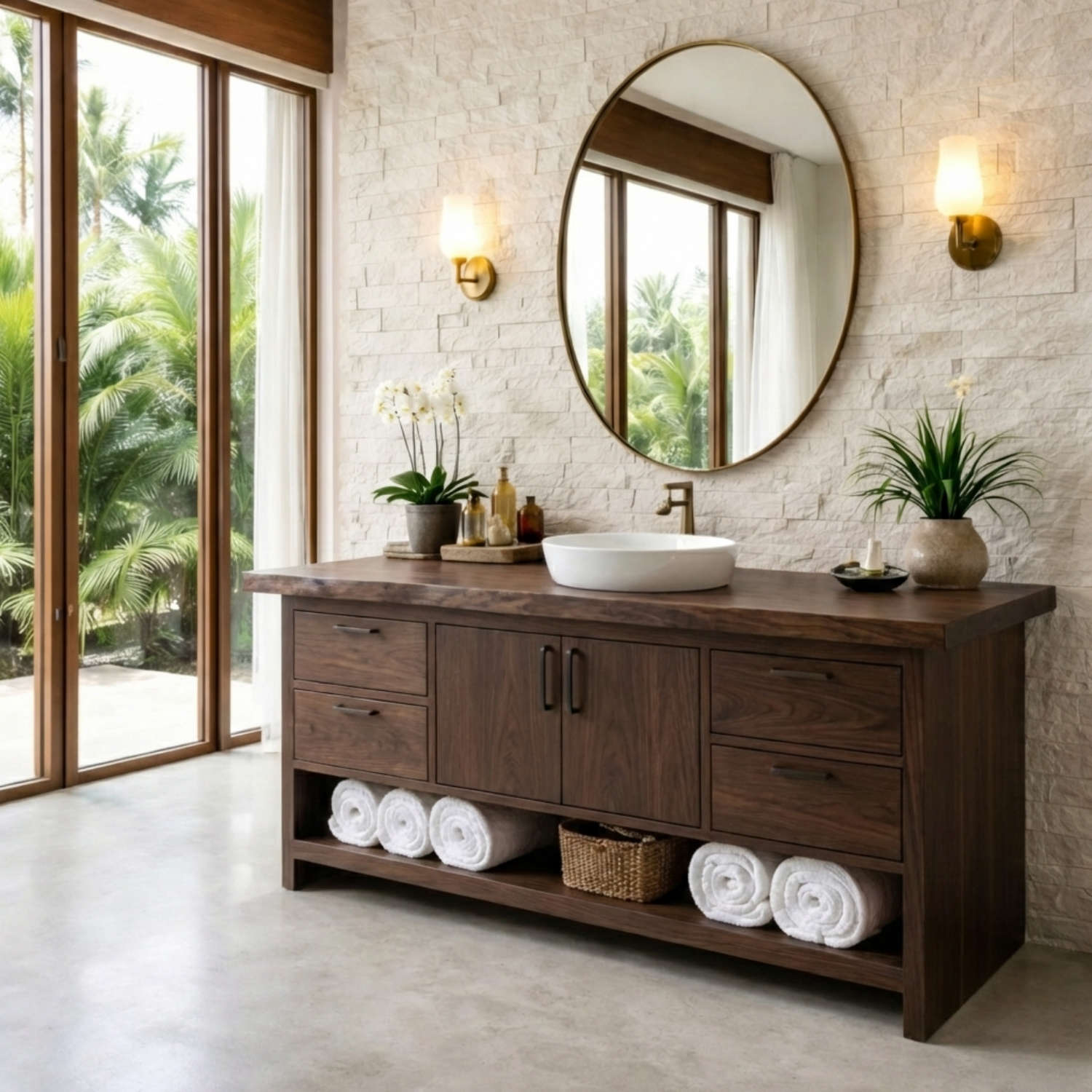 Solid Wood Bathroom Vanity with Drawers, Double Doors and Open Shelf