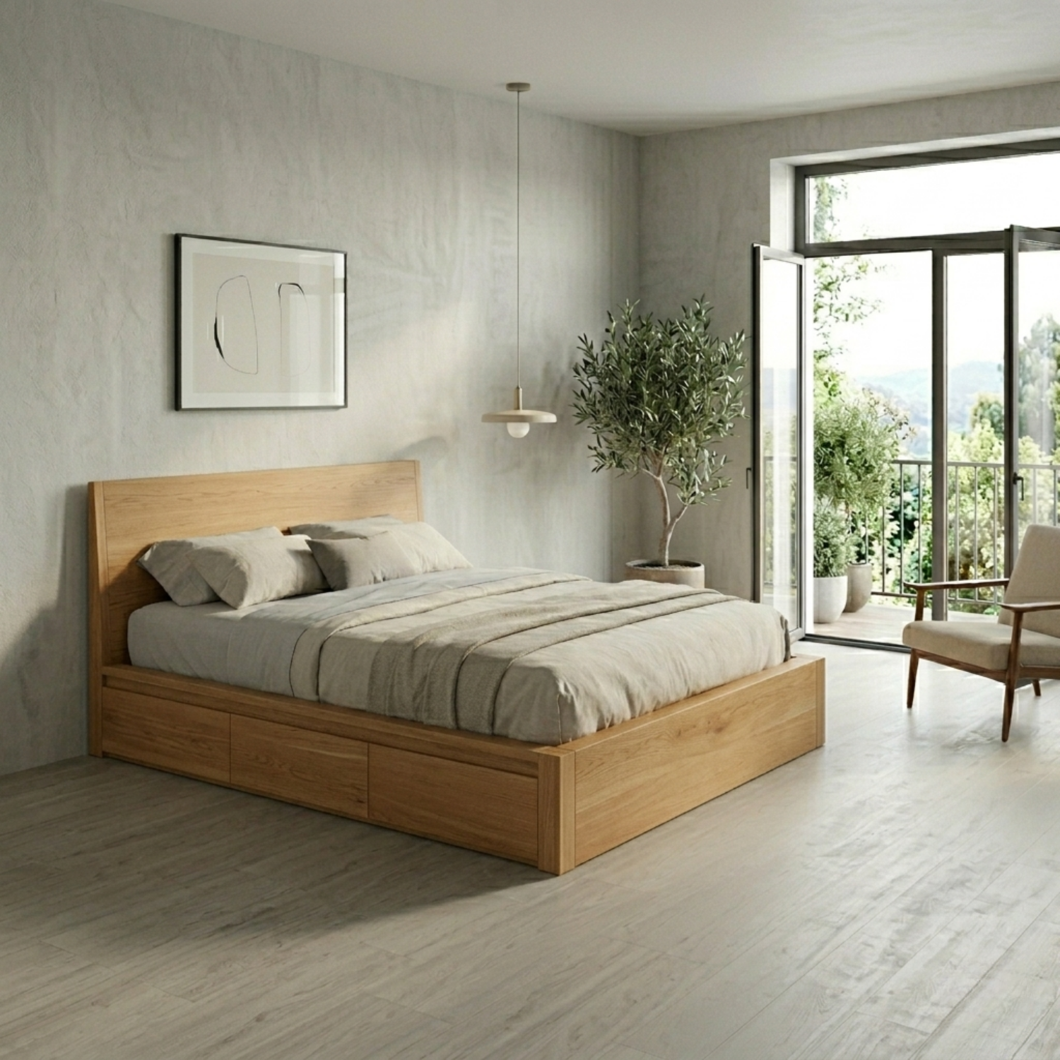 Solid Wood Storage Bed Frame with Side Drawers and Platform Design