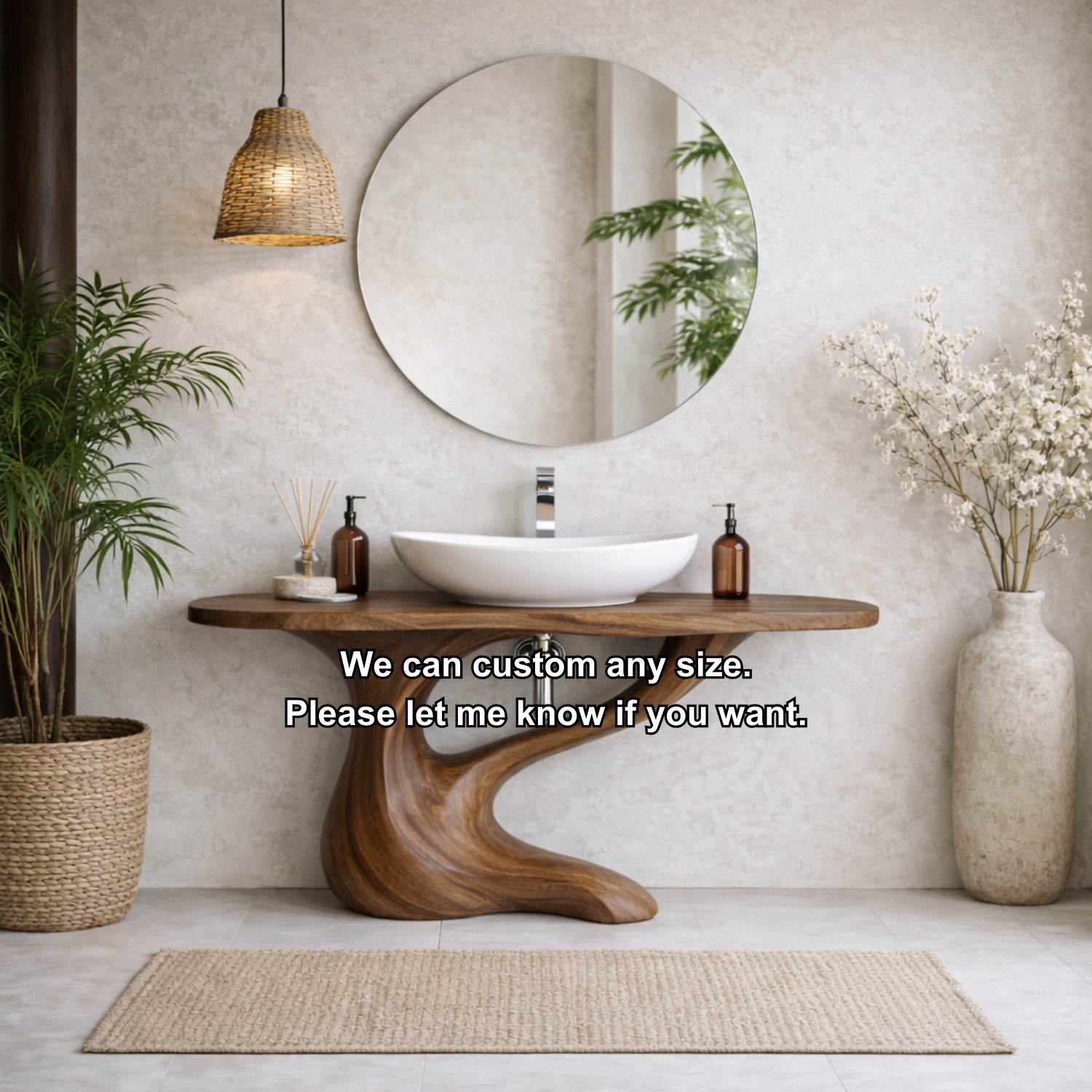 Modern Sculptural Solid Wood Bathroom Vanity with Artistic Base