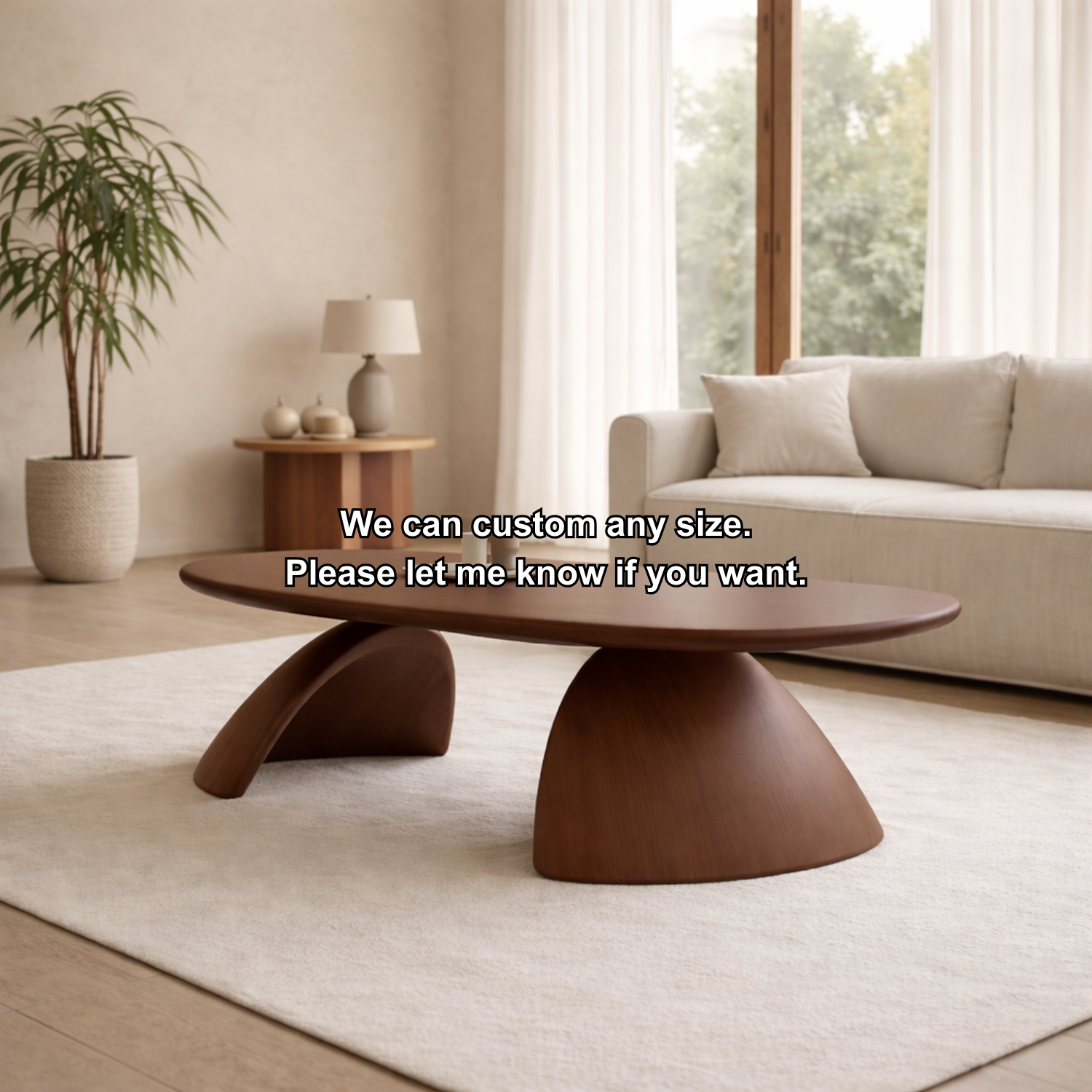 Solid Wood Oval Coffee Table – Sculptural Modern Living Room Center Table
