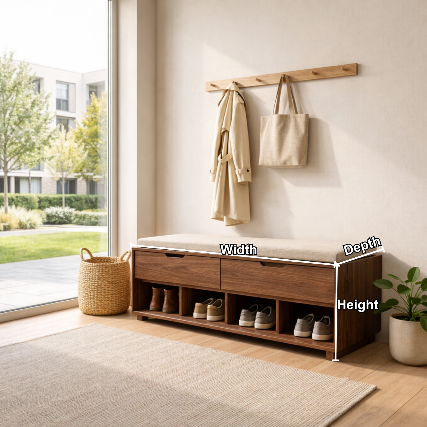 Solid Wood Shoe Storage Bench with Drawers & Open Shelves – Entryway Shoe Bench