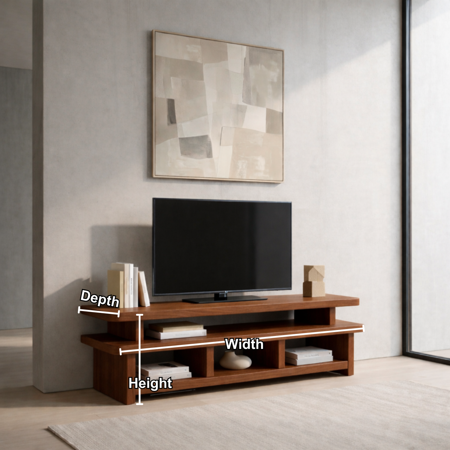 Solid Wood TV Stand with Open Shelves – Modern Low Profile Media Console