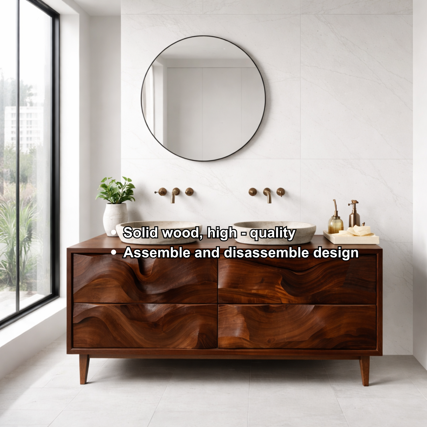Solid Wood Bathroom Vanity with Legs & Wave Grain Drawers – Modern Luxury