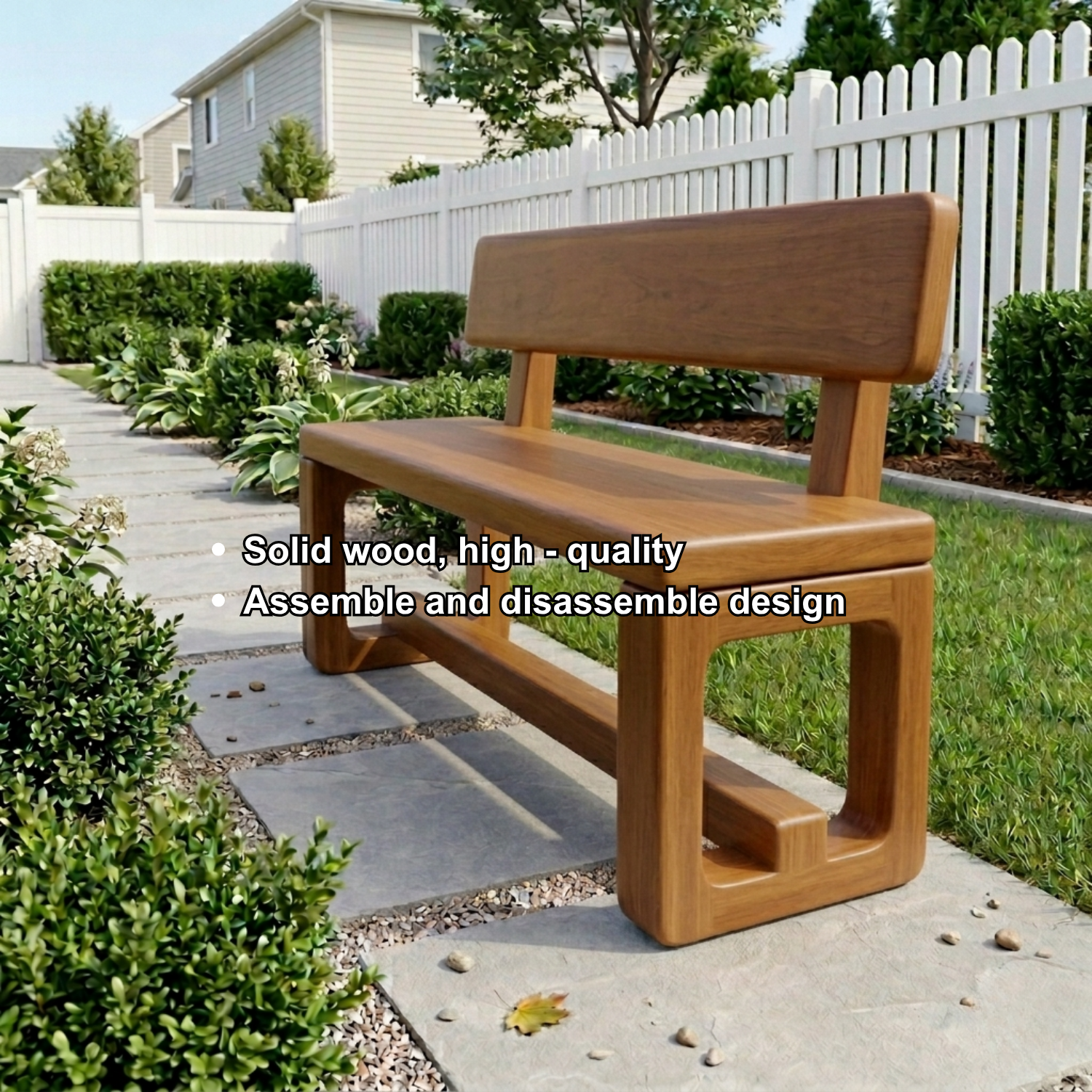 Solid Wood Outdoor Bench with Backrest and Modern Geometric Frame