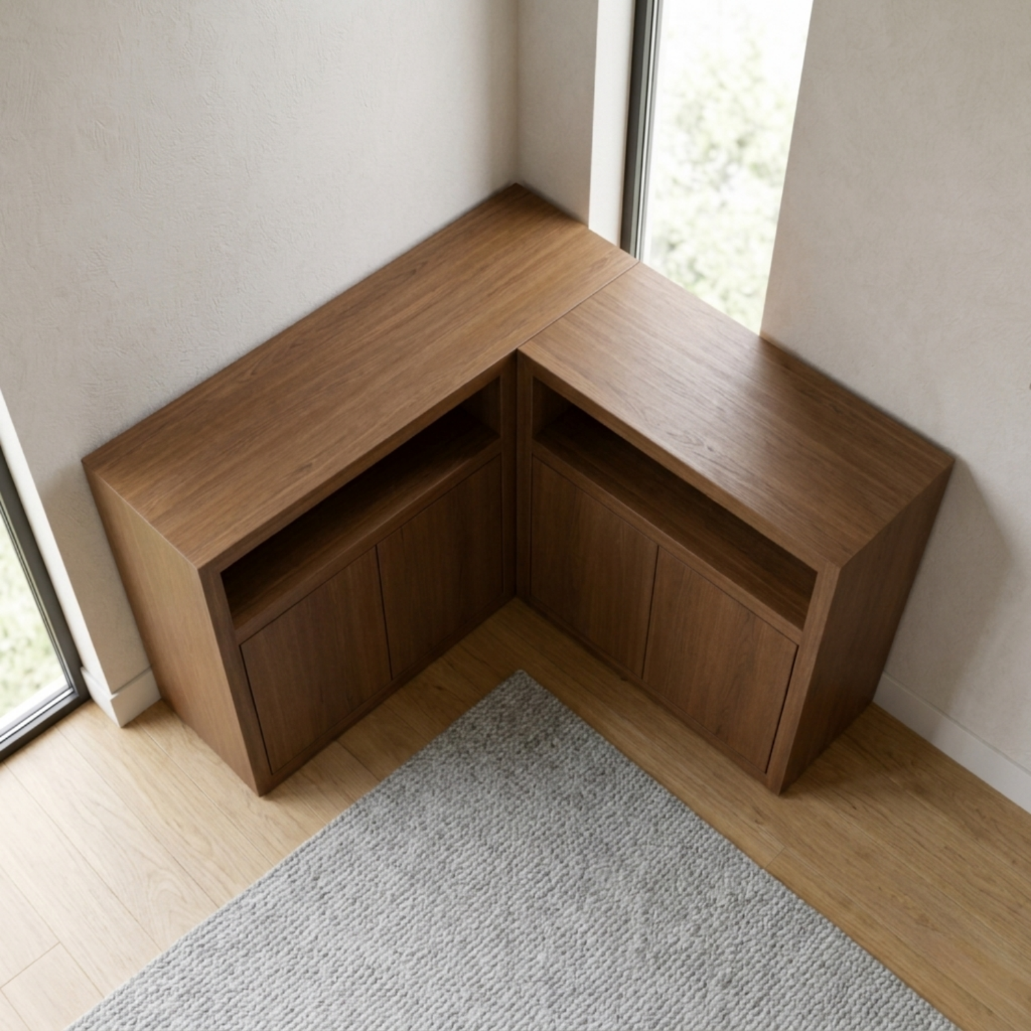 Solid Wood Corner TV Stand with Cabinet Storage and Open Media Shelf