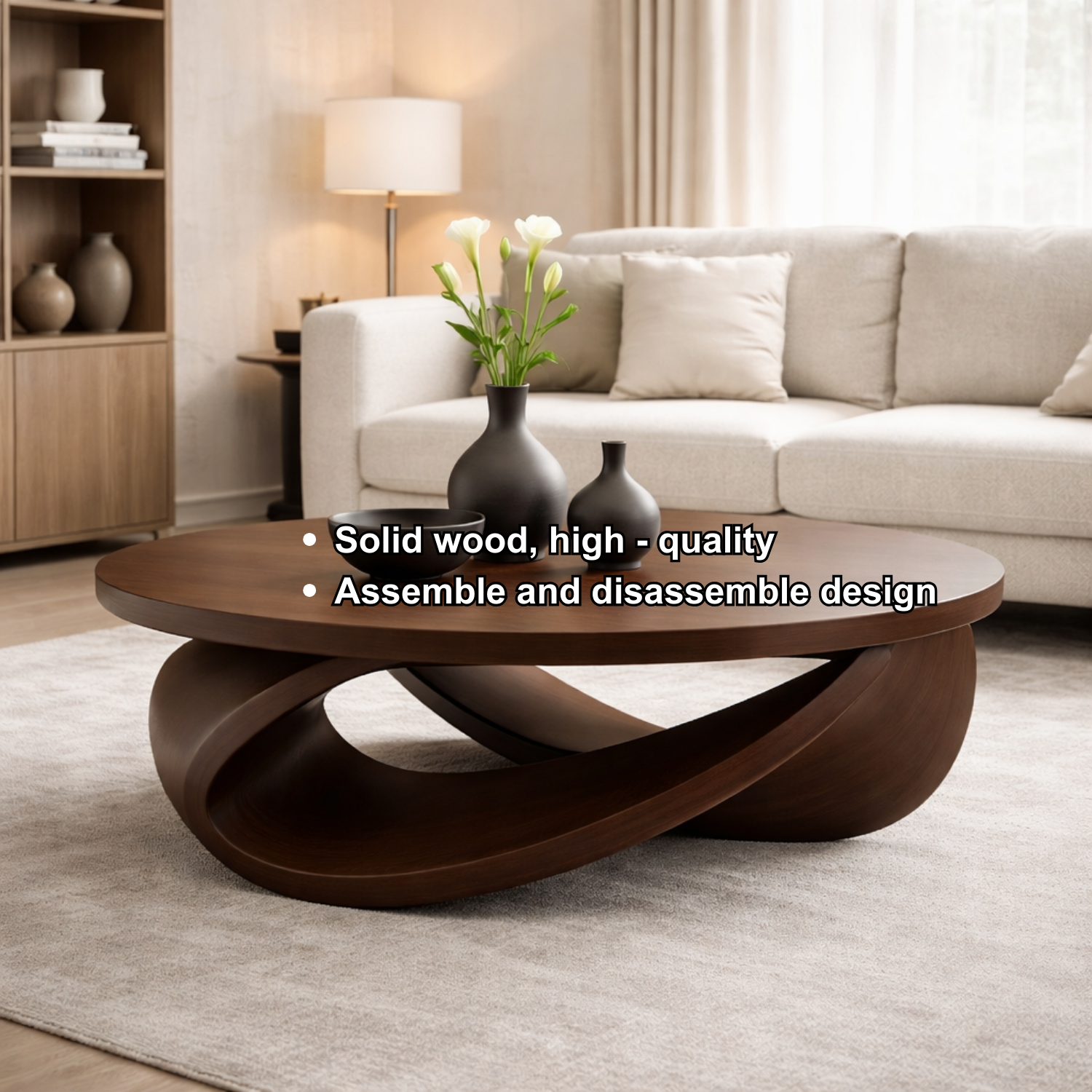 Sculptural Solid Wood Coffee Table – Modern Elegant Design for Living Rooms