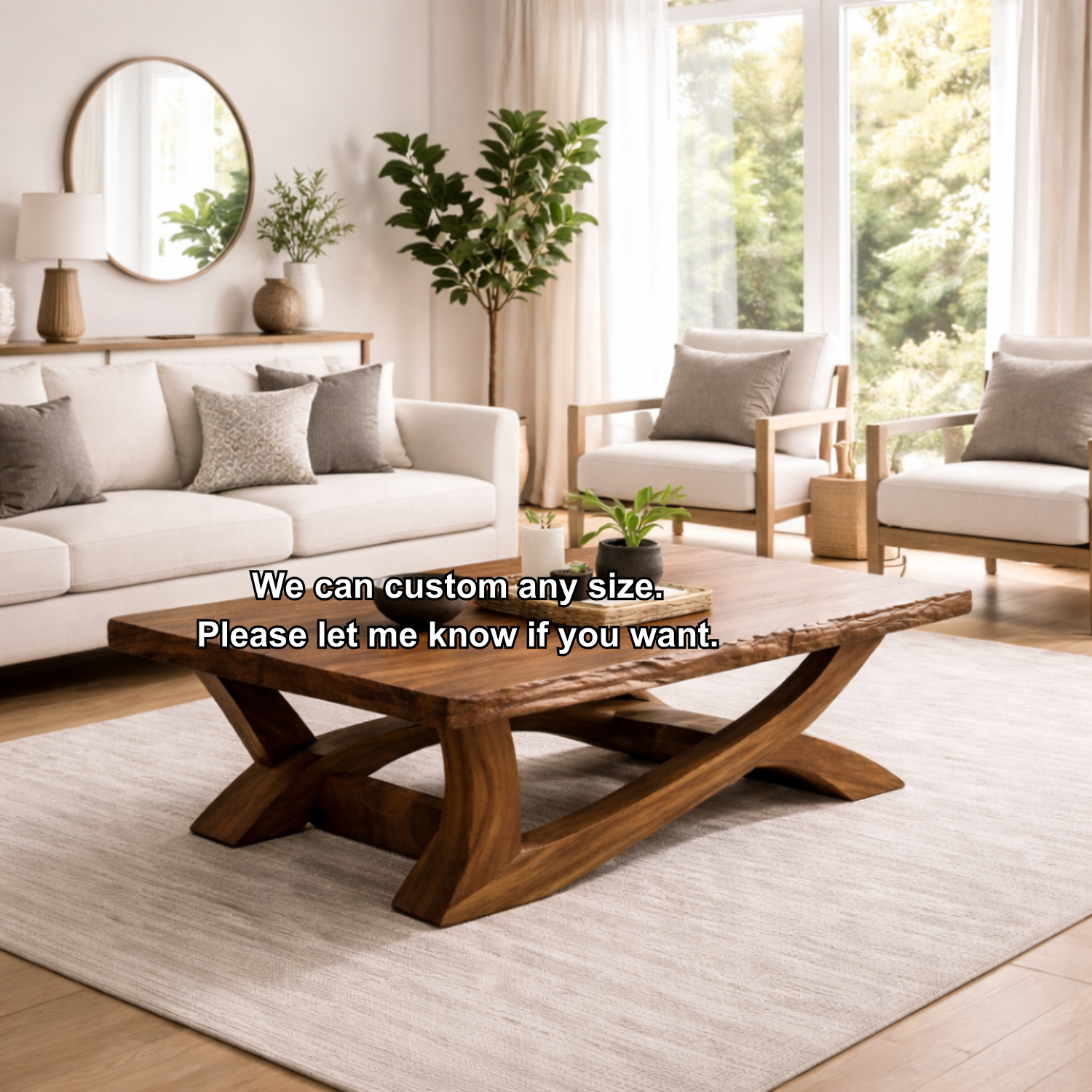 Rustic Solid Wood Coffee Table with Live Edge Design – Natural Charm for Living Rooms