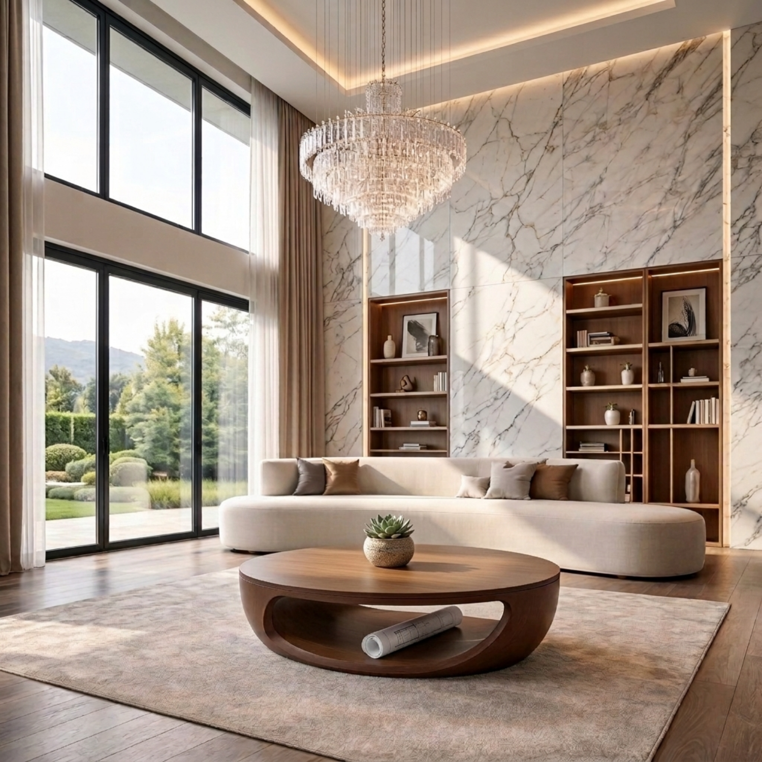 Solid Wood Round Coffee Table with Open Base – Modern Sculptural Living Room Table