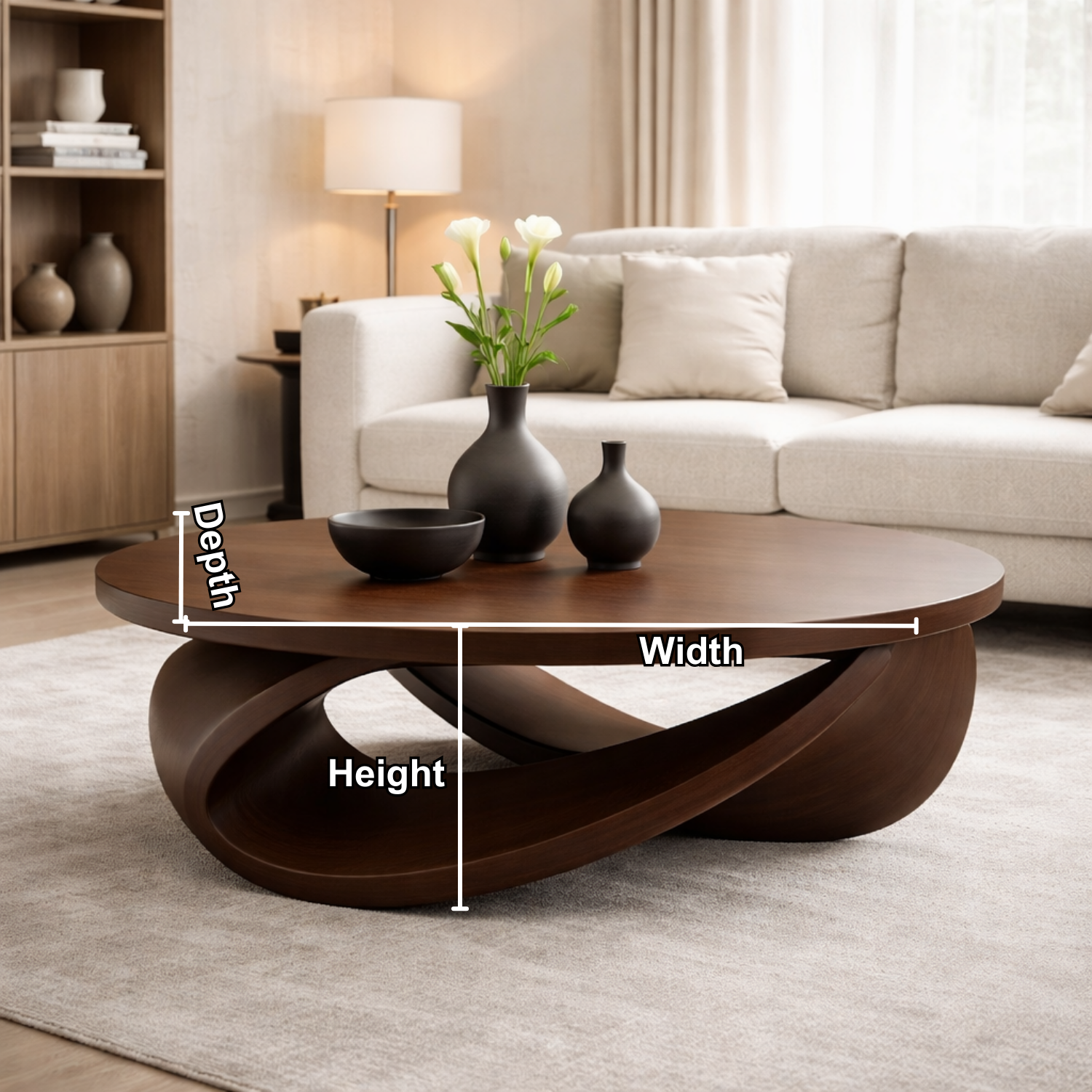 Sculptural Solid Wood Coffee Table – Modern Elegant Design for Living Rooms