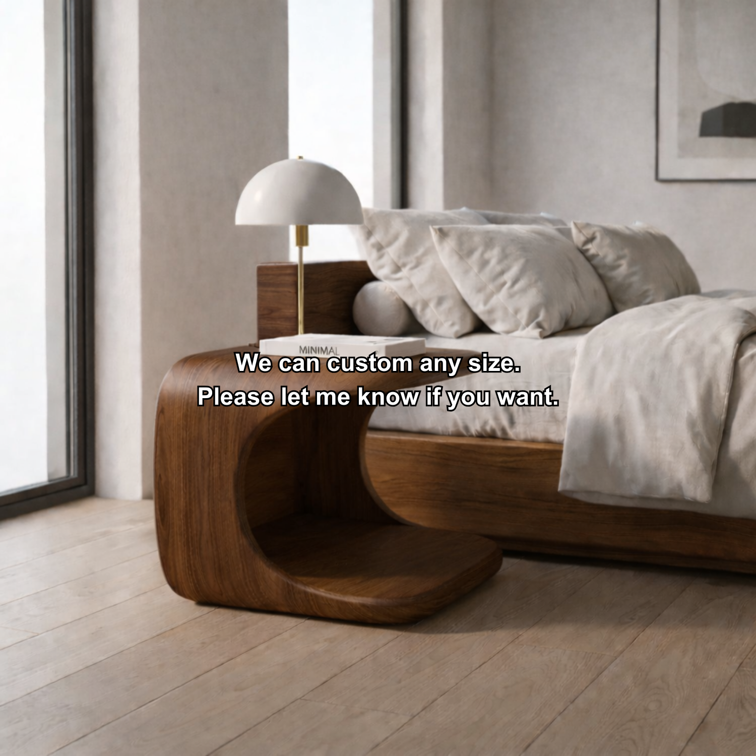 Solid Wood Nightstand with Built-in Pet Bed – Modern Curved Bedside Table for Cats