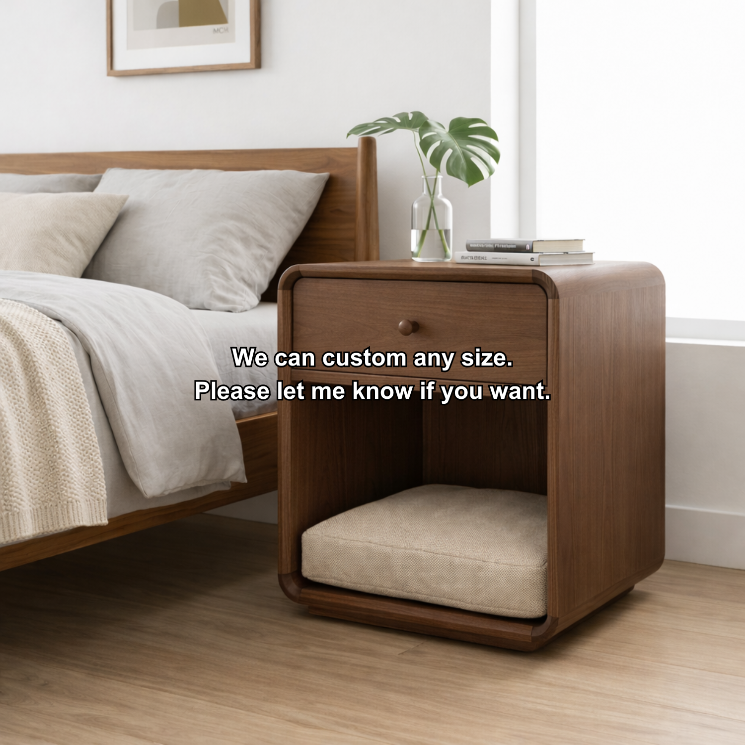 Solid Wood Nightstand with Pet Bed Space – Modern Bedside Table with Drawer
