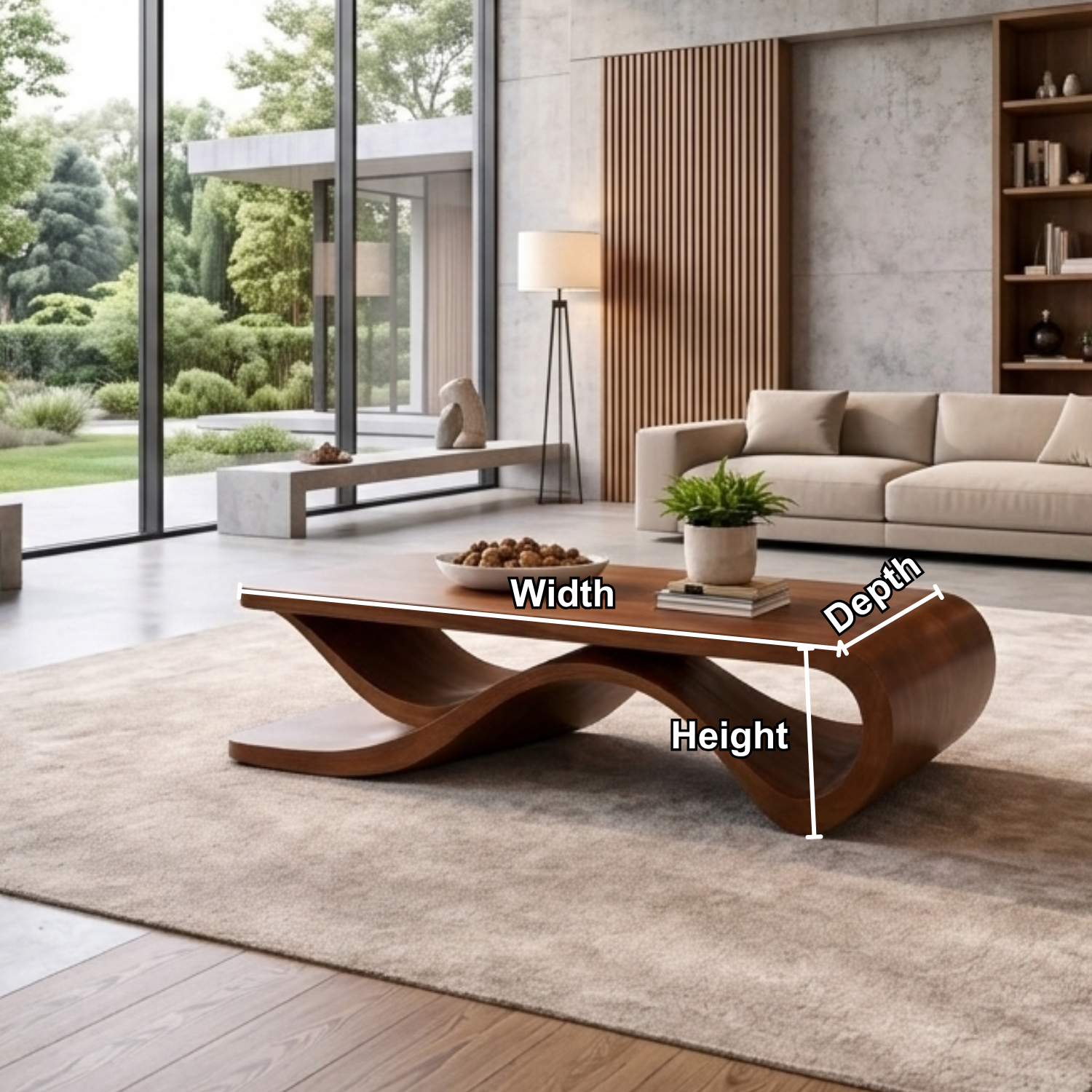 Solid Wood Coffee Table with Wave Sculptural Base – Modern Designer Living Room Table