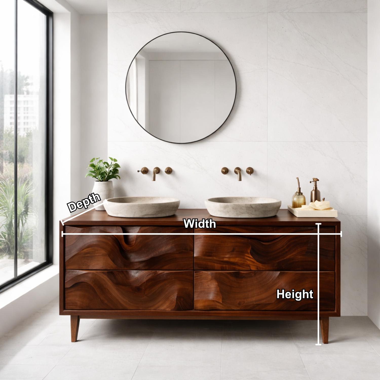 Solid Wood Bathroom Vanity with Legs & Wave Grain Drawers – Modern Luxury