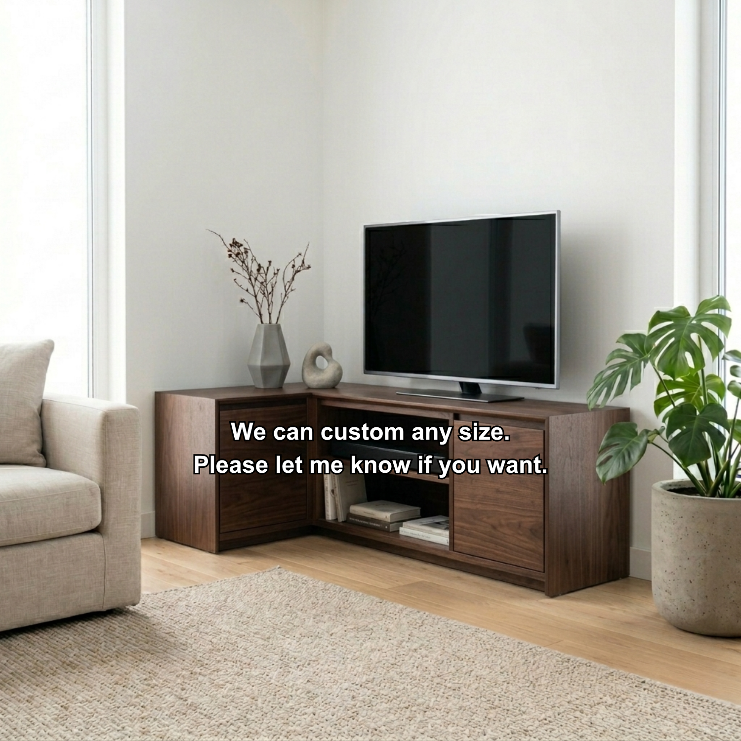 Solid Wood Corner TV Stand with Cabinet Storage and Open Media Shelves