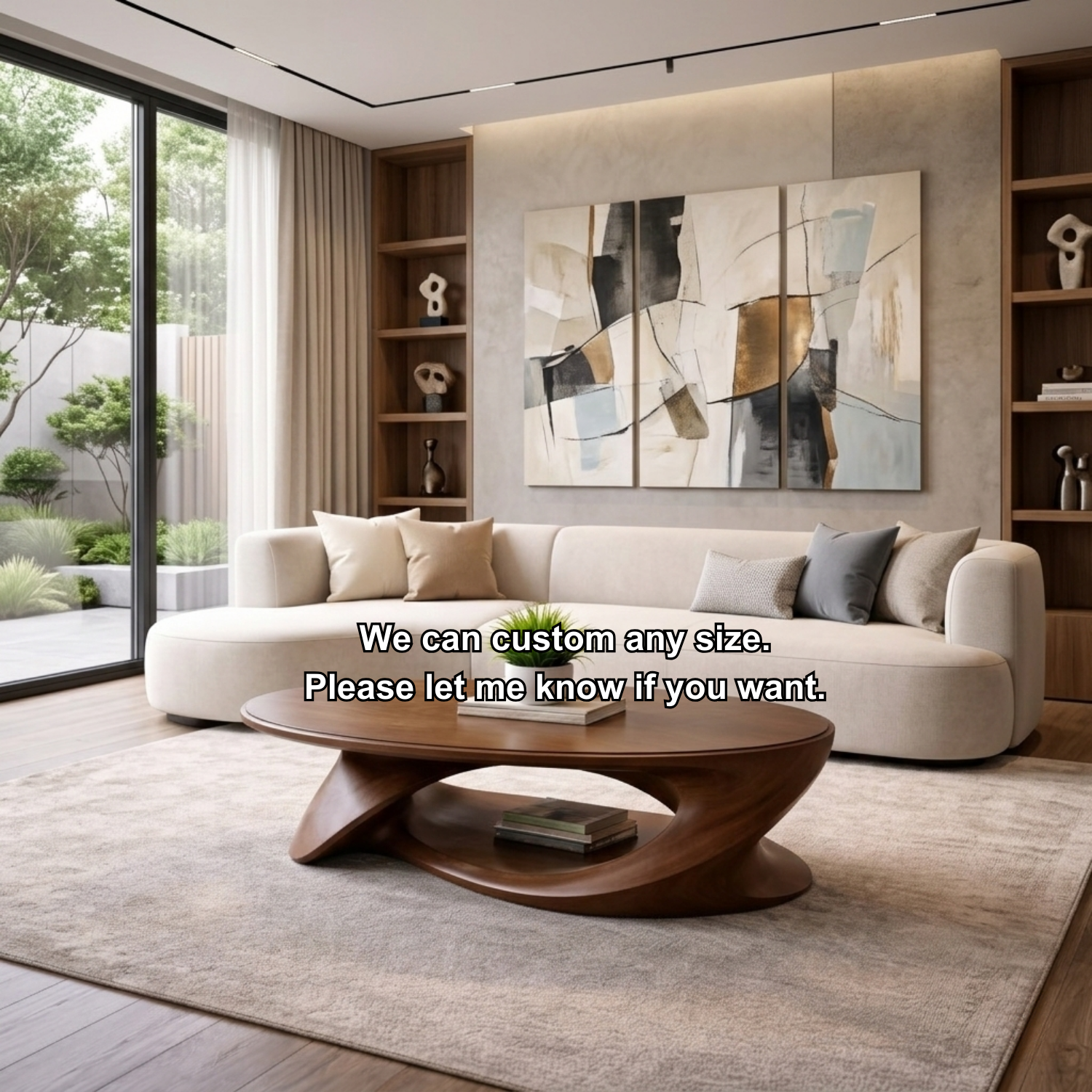 Solid Wood Oval Coffee Table with Sculptural Base – Modern Living Room Center Table