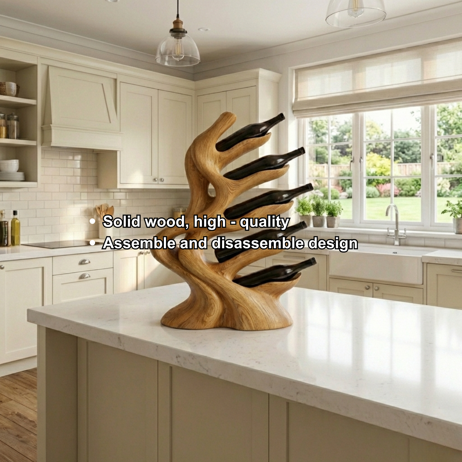 Handcrafted Solid Wood Wine Holder – Modern Sculptural Countertop Wine Rack