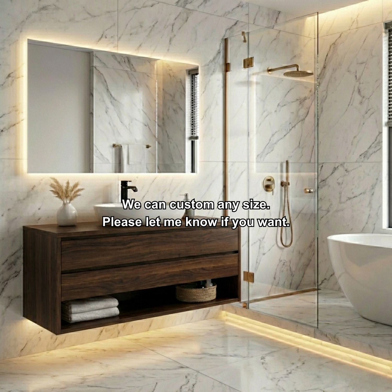 Floating Solid Wood Bathroom Vanity with Drawers and Open Shelf – Wall Mounted