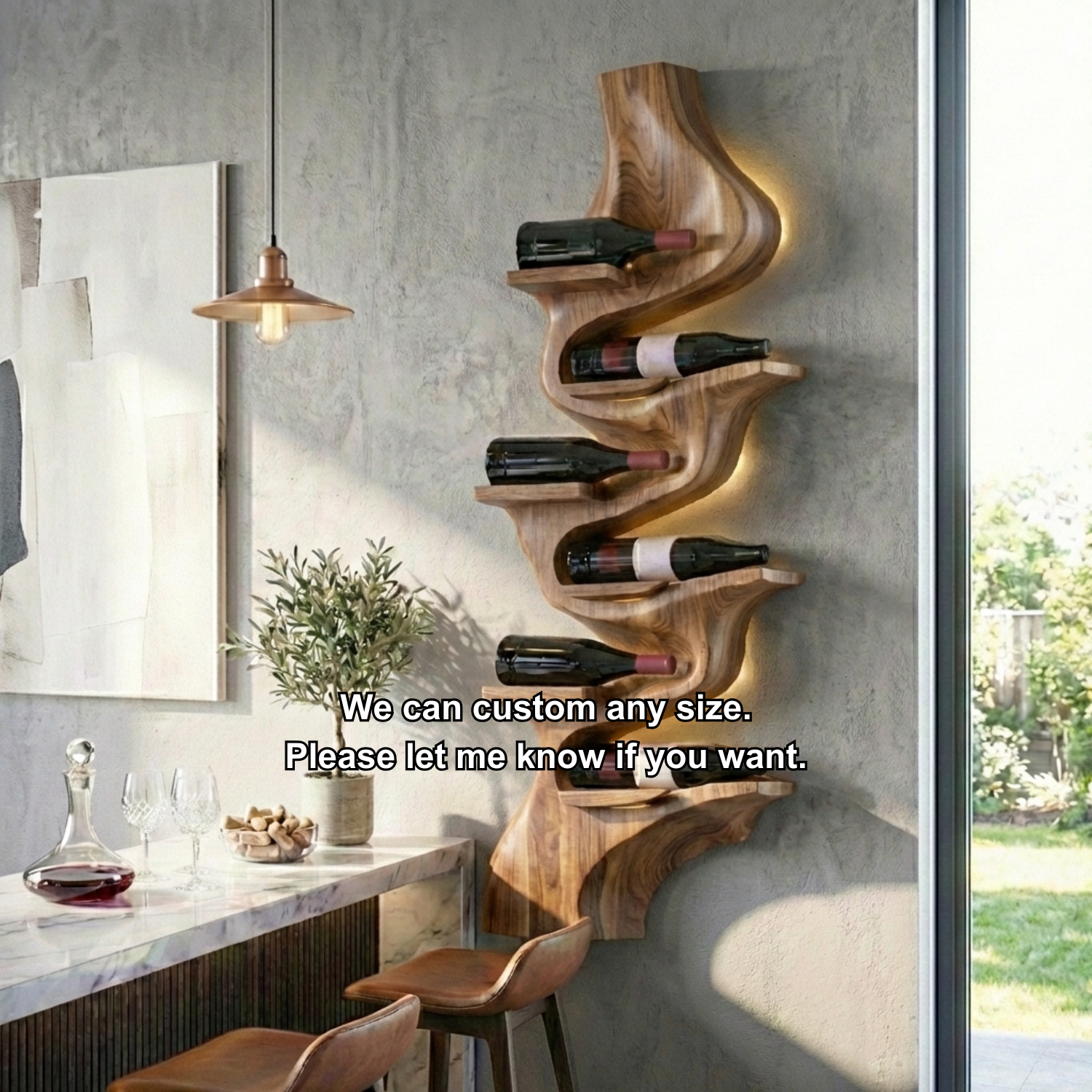 Handcrafted Solid Wood Vertical Wine Holder – Sculptural Wall Mounted Wine Rack