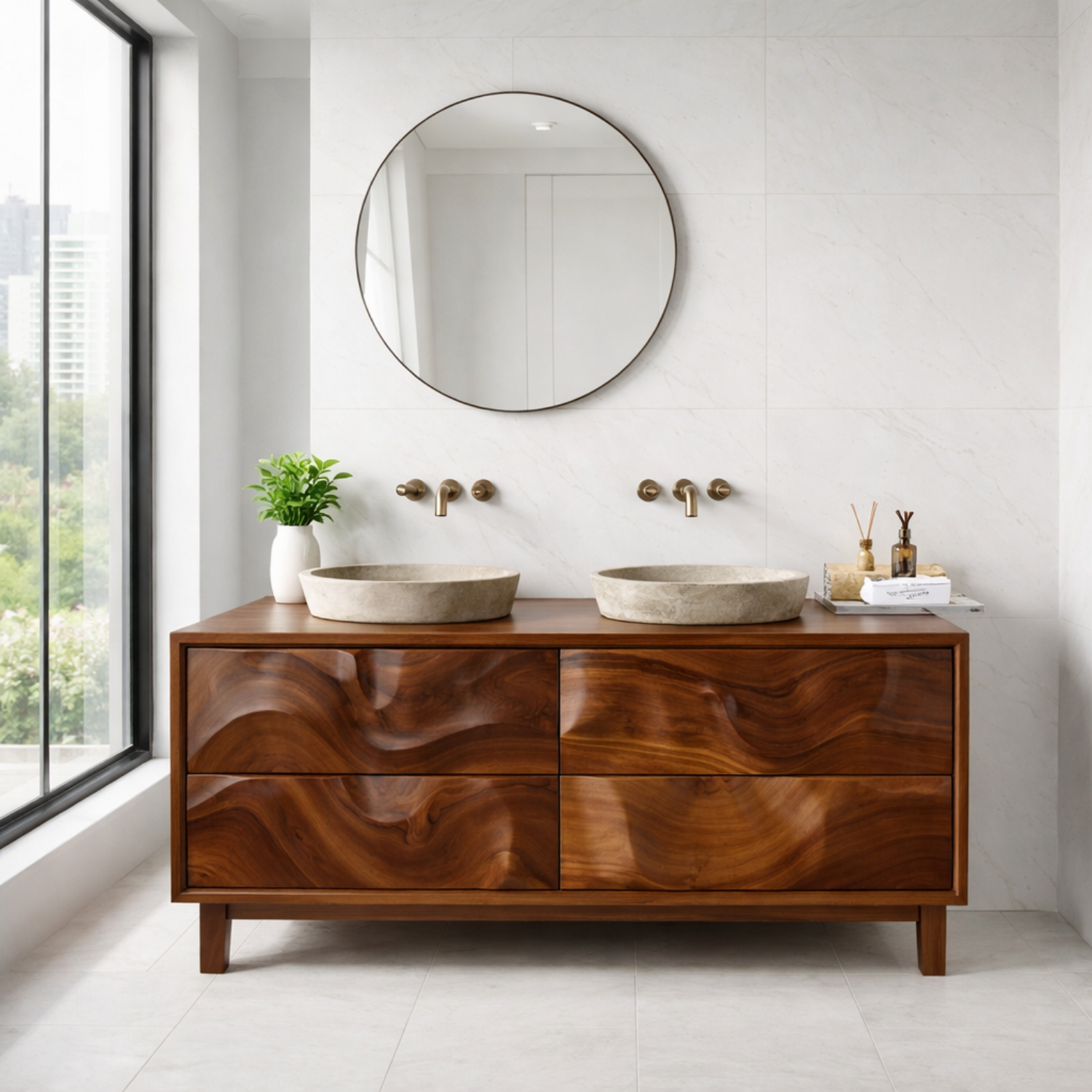 Solid Wood Bathroom Vanity with Legs & Wave Grain Drawers – Modern Luxury