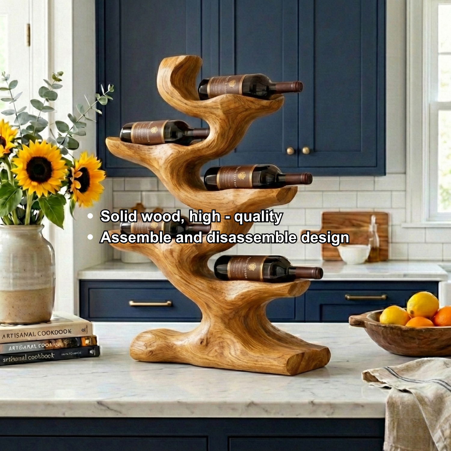 Handcrafted Solid Wood Wine Holder – Sculptural Tree Countertop Wine Rack