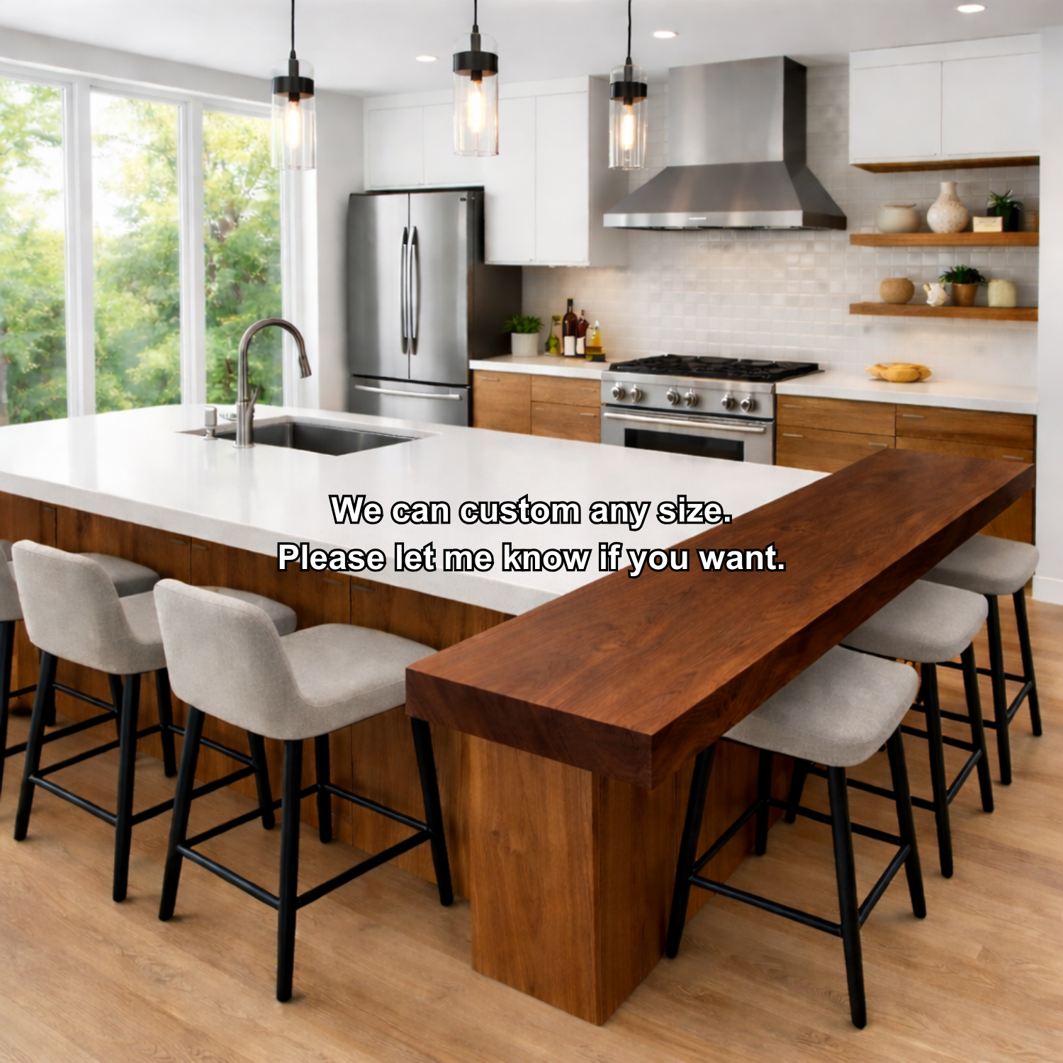 Solid Wood Kitchen Countertop with Overhang – Island Bar Top for Modern Kitchen Seating