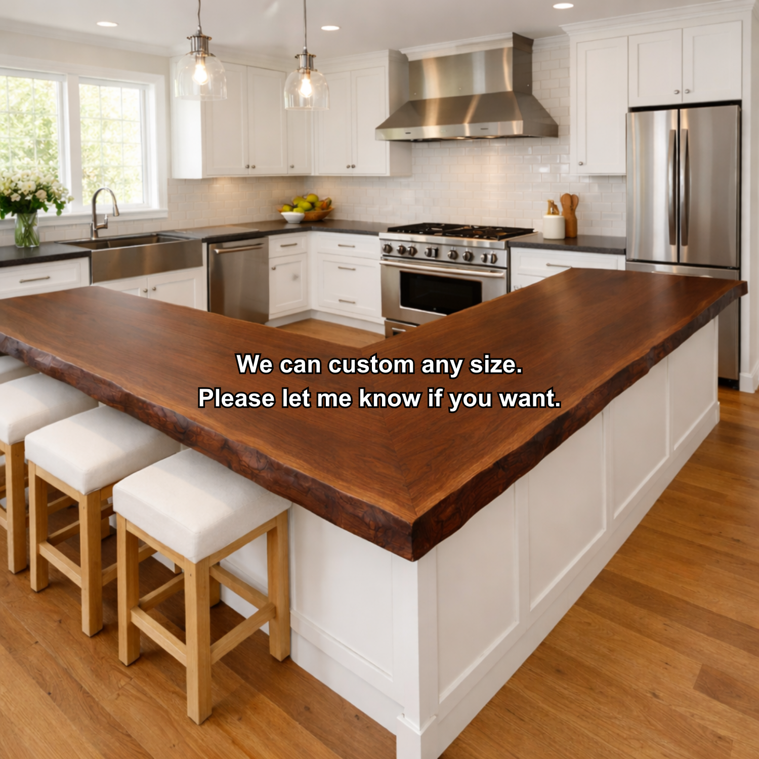 Solid Wood Live Edge Kitchen Countertop – L-Shaped Island Bar Top