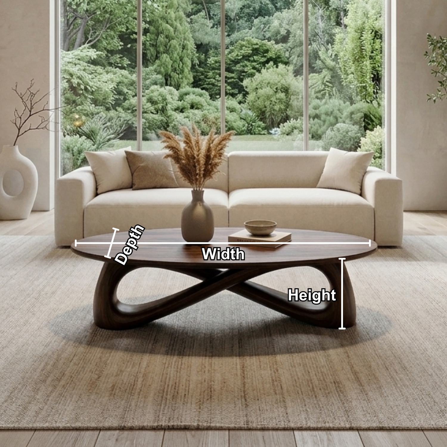 Solid Wood Round Coffee Table with Sculptural Base – Modern Living Room Table
