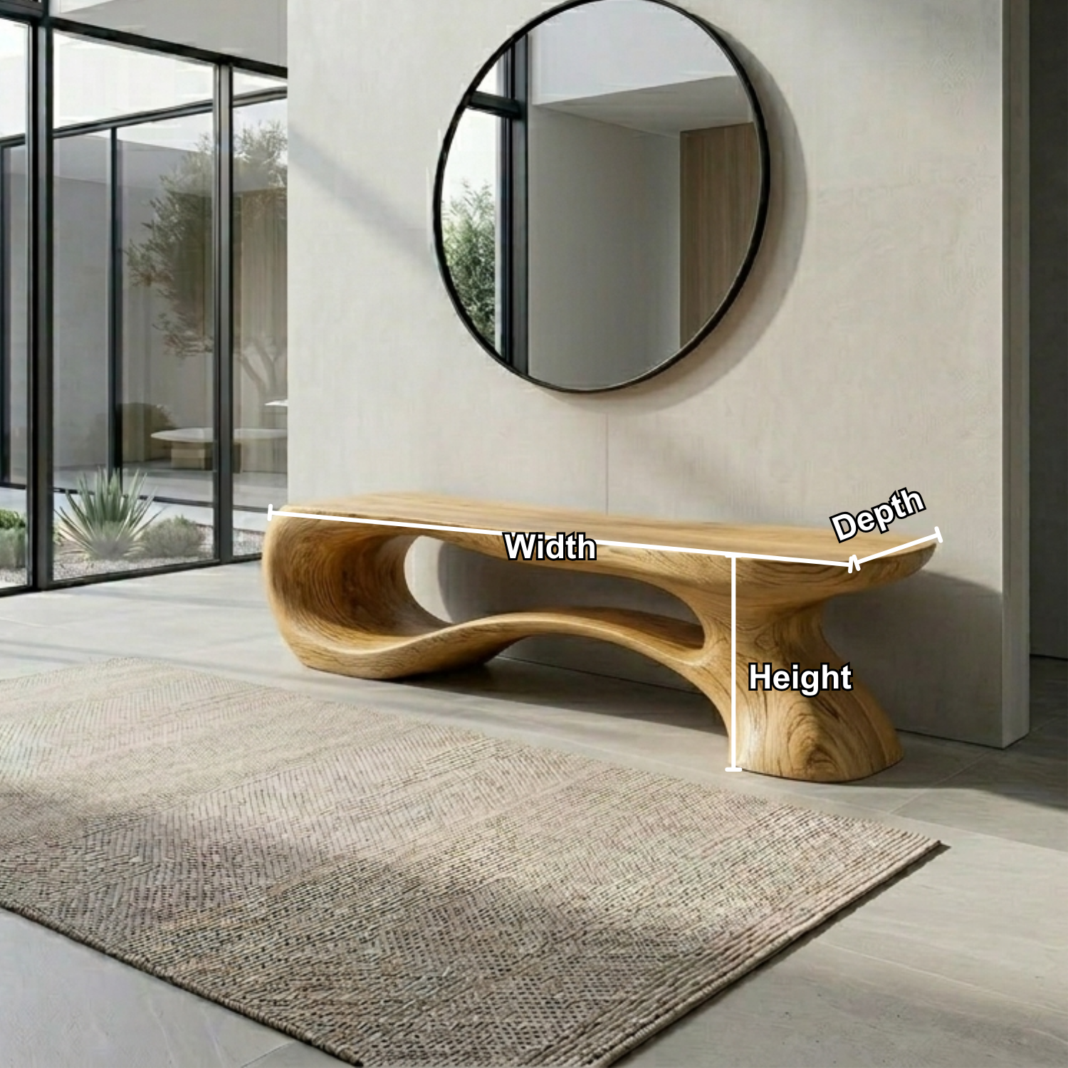 Live Edge Sculptural Solid Wood Entryway Bench – Organic Modern Statement Piece