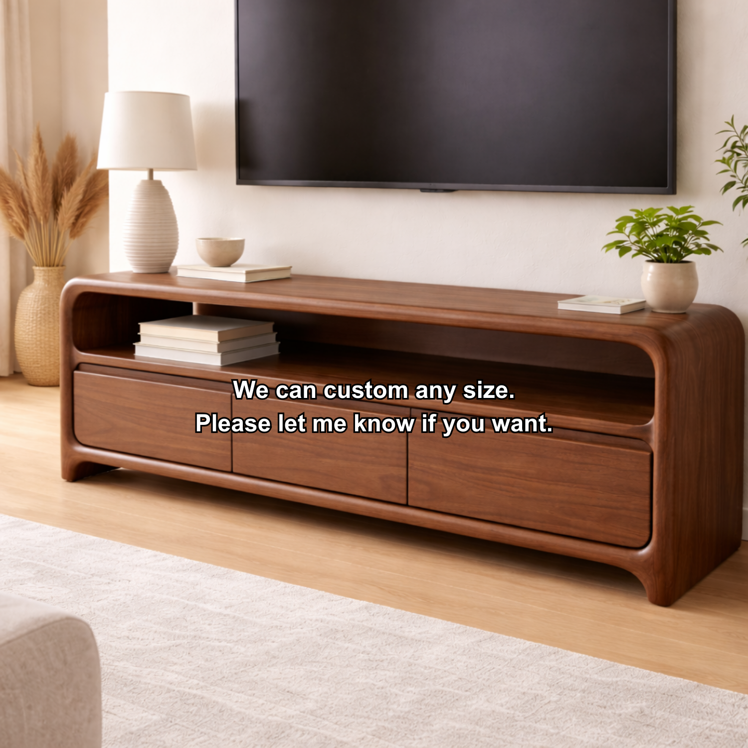 Solid Wood TV Stand with Sleek Design and Storage Drawers