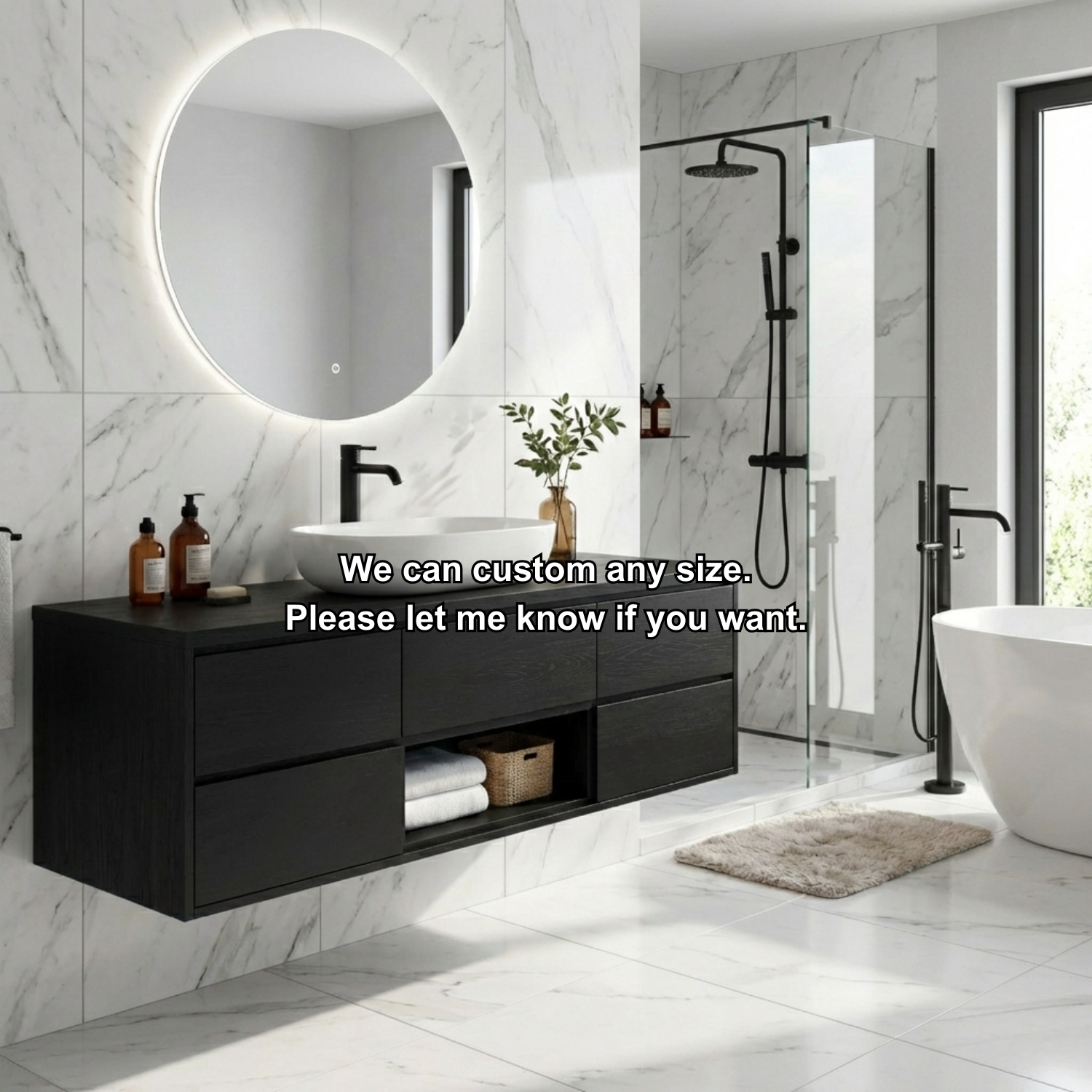 Modern Floating Solid Wood Bathroom Vanity with Drawers and Open Shelf