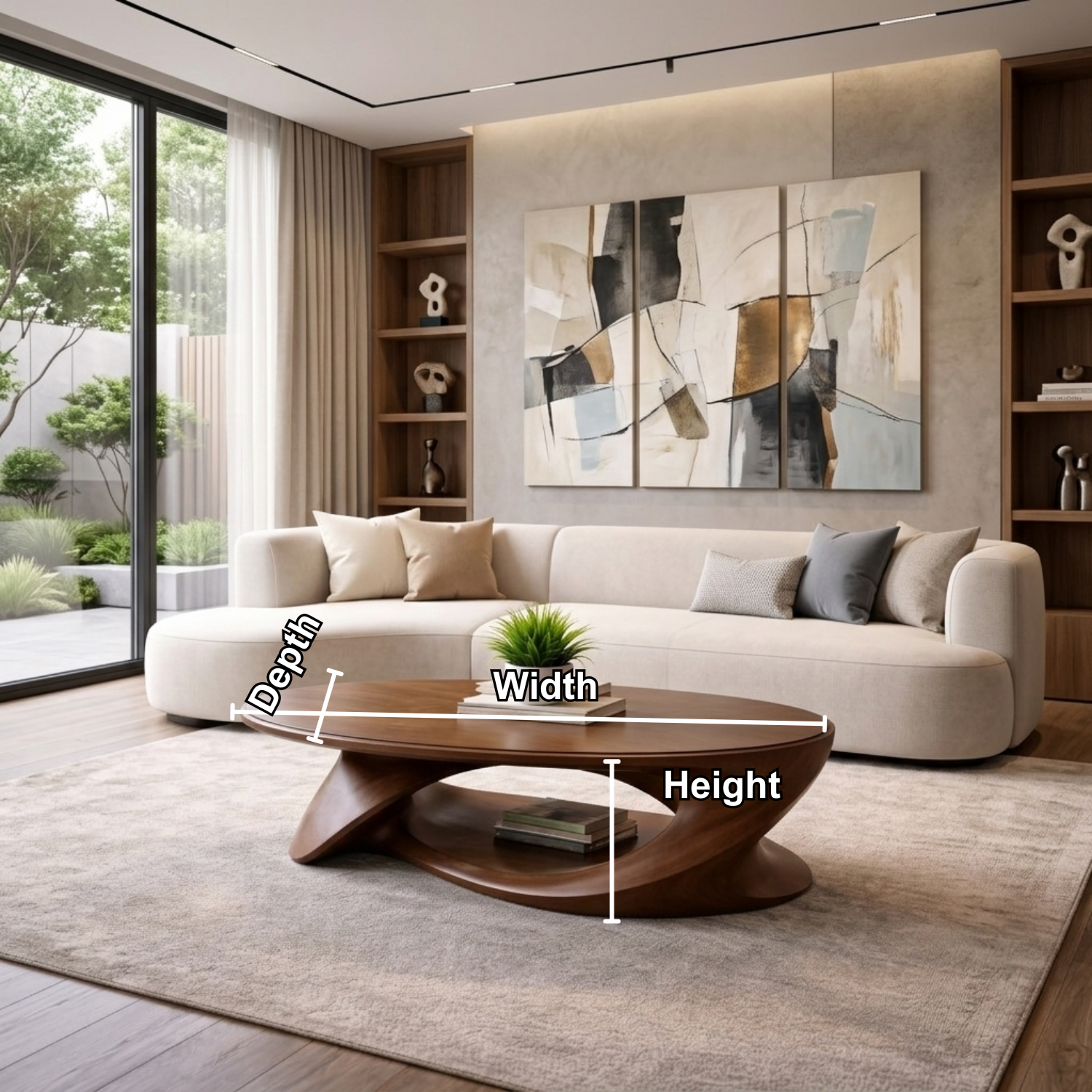 Solid Wood Oval Coffee Table with Sculptural Base – Modern Living Room Center Table