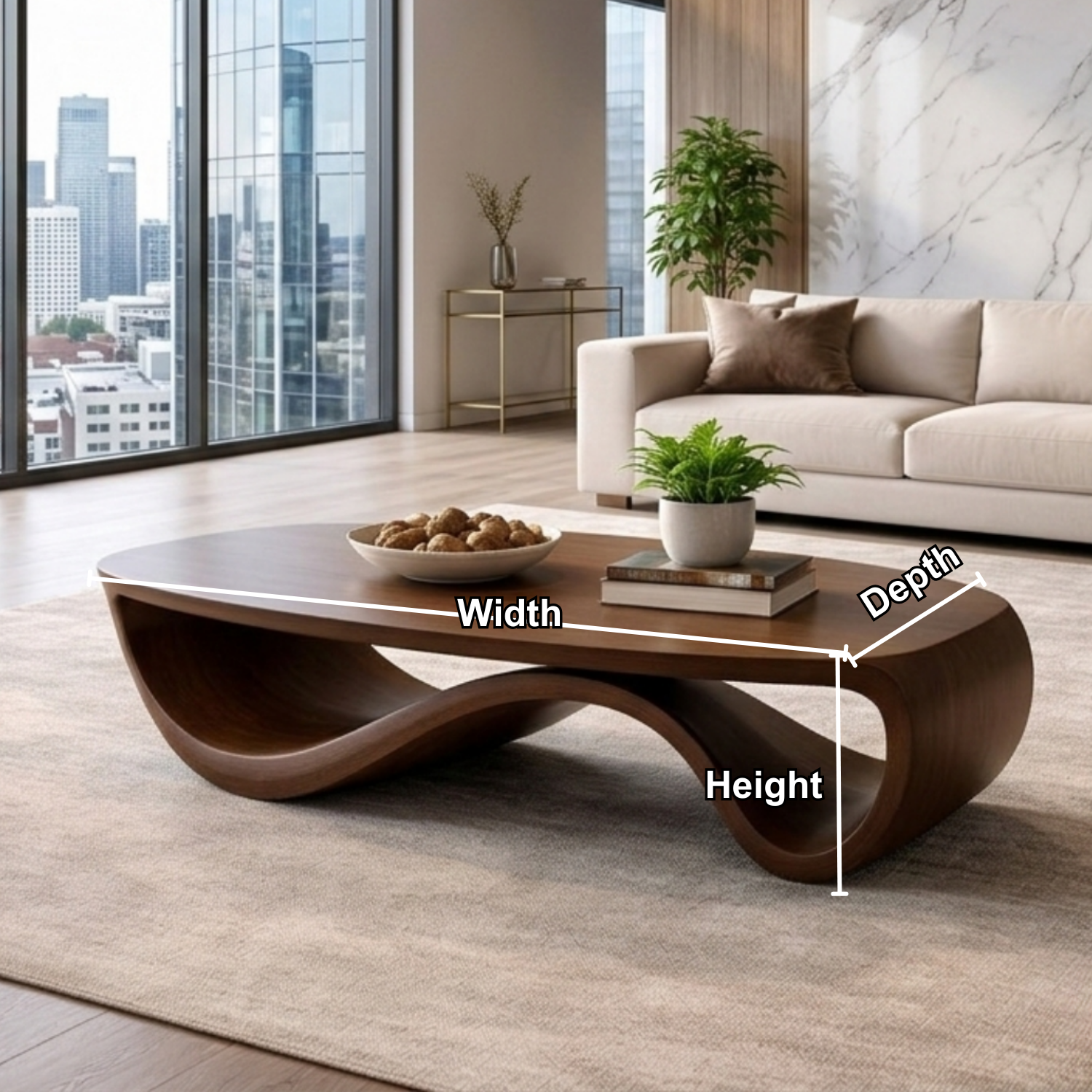 Sculptural Solid Wood Coffee Table – Modern Organic Living Room Center Table