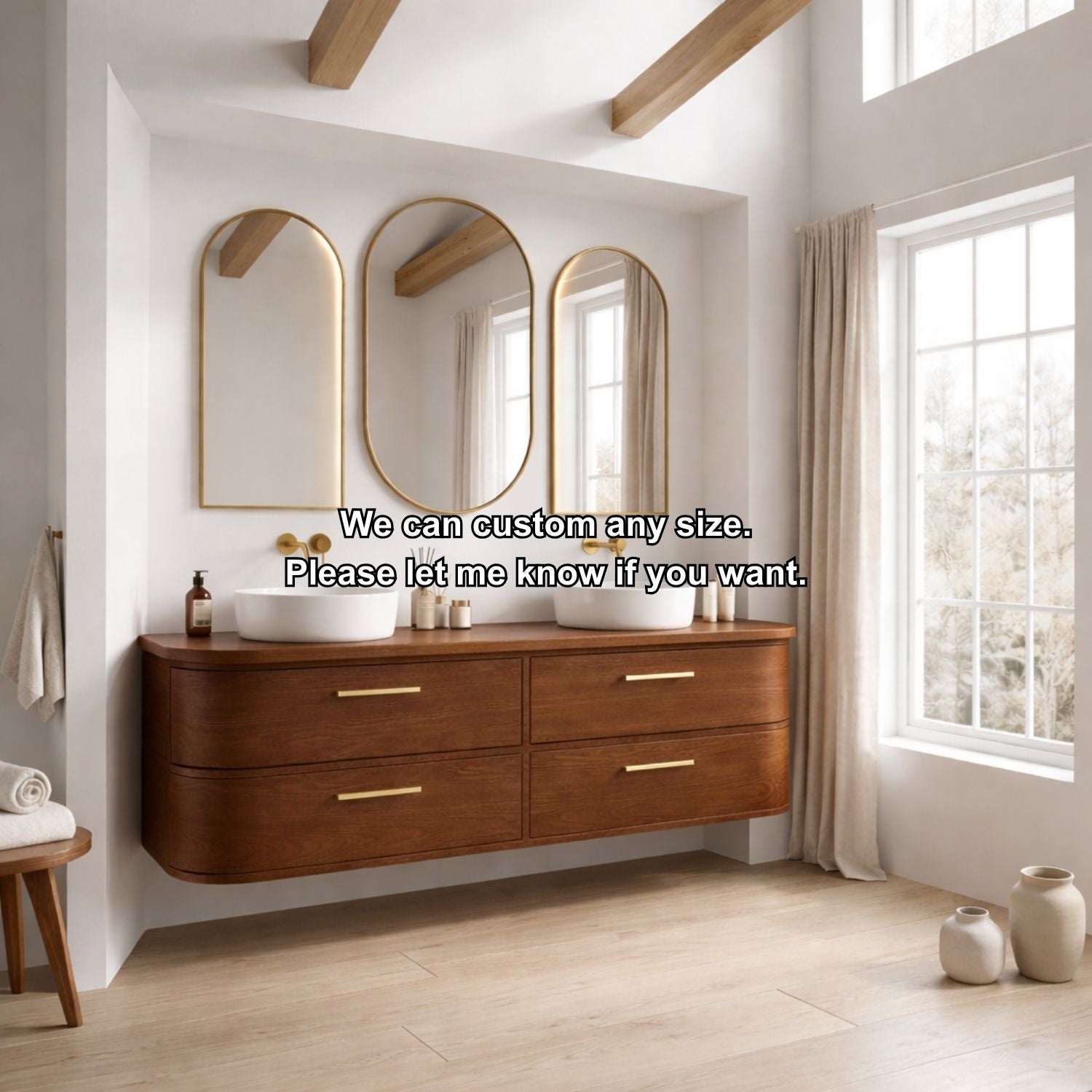 Handcrafted Curved Floating Double Vanity - Solid Wood Luxury Bathroom Cabinet