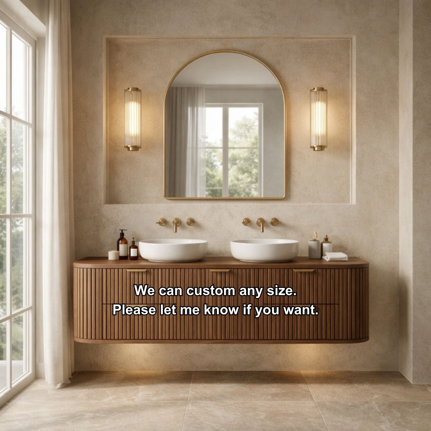 Handcrafted Floating Bathroom Vanity with Fluted Drawers – Elegant Wooden Design