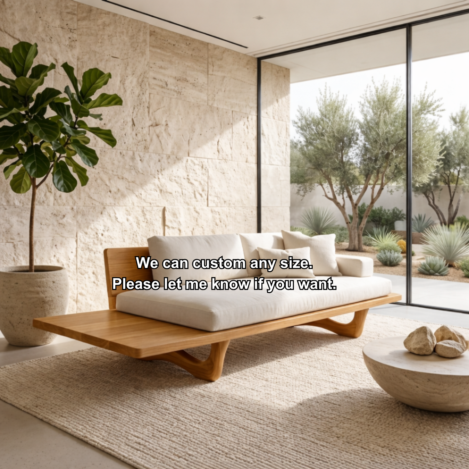 Solid Wood Platform Sofa Frame with Curved Base – Modern Minimalist Wood Sofa