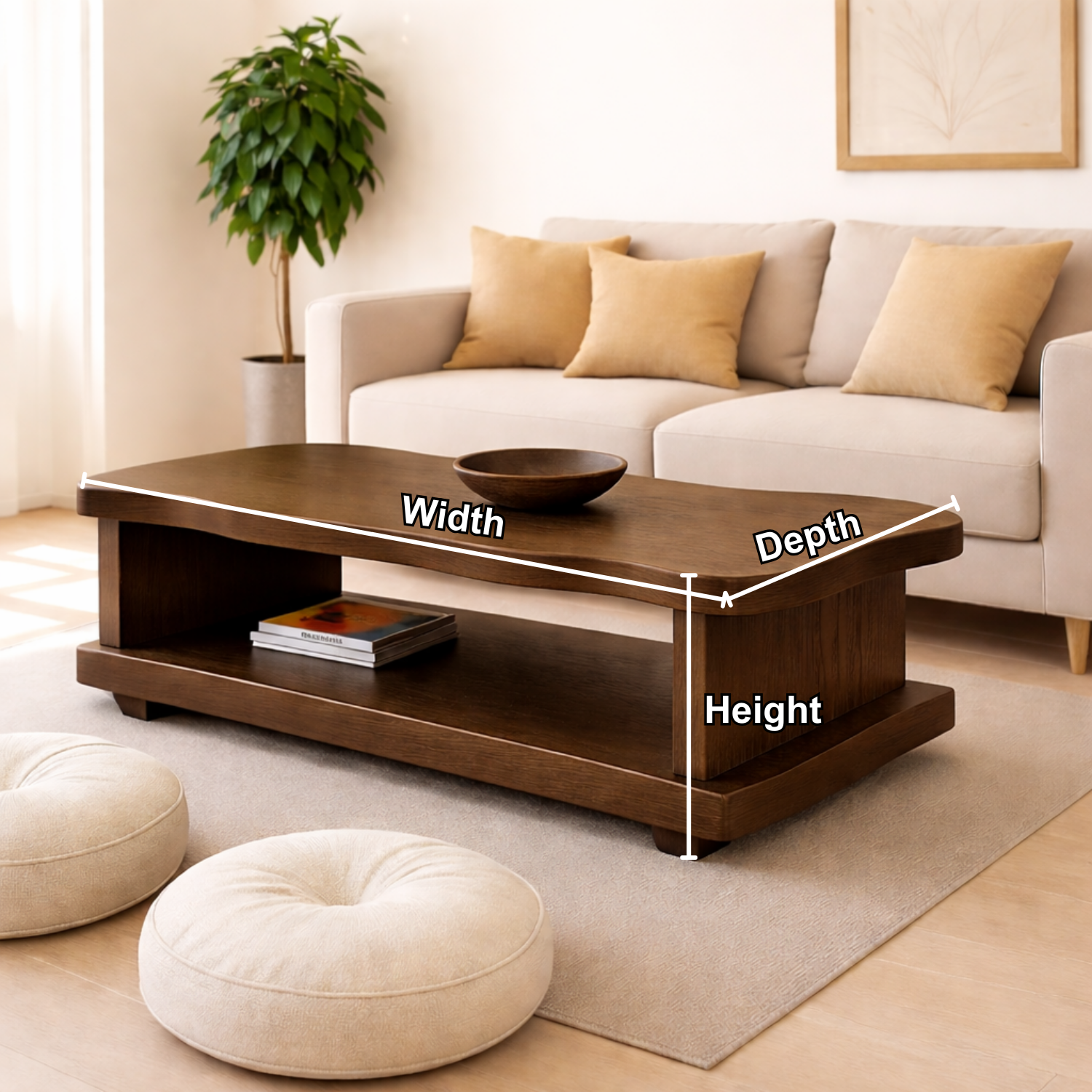Solid Wood Coffee Table with Open Shelf – Modern Living Room Center Table