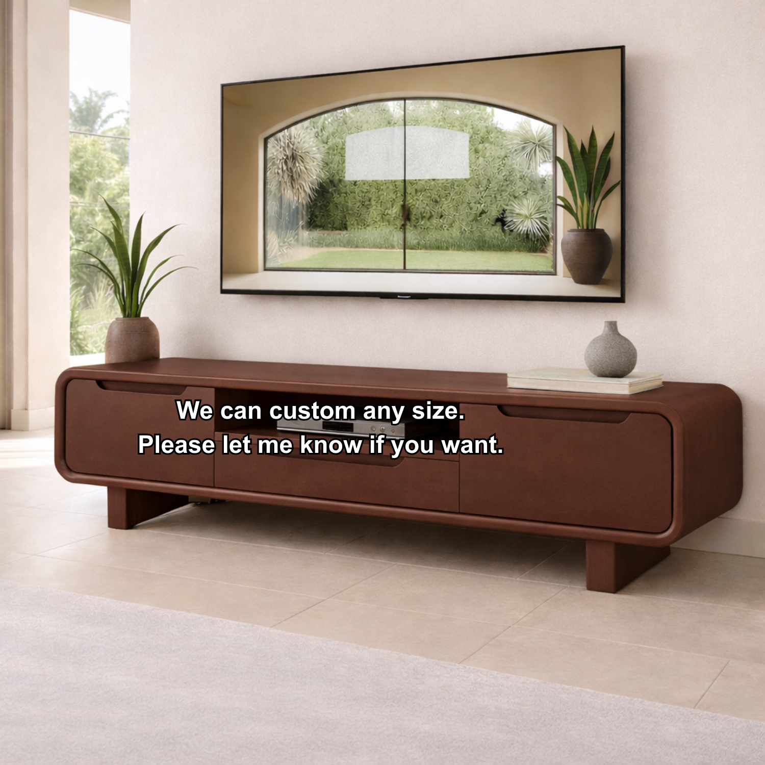 Modern Solid Wood TV Stand with Curved Design – Stylish TV Unit for Living Room