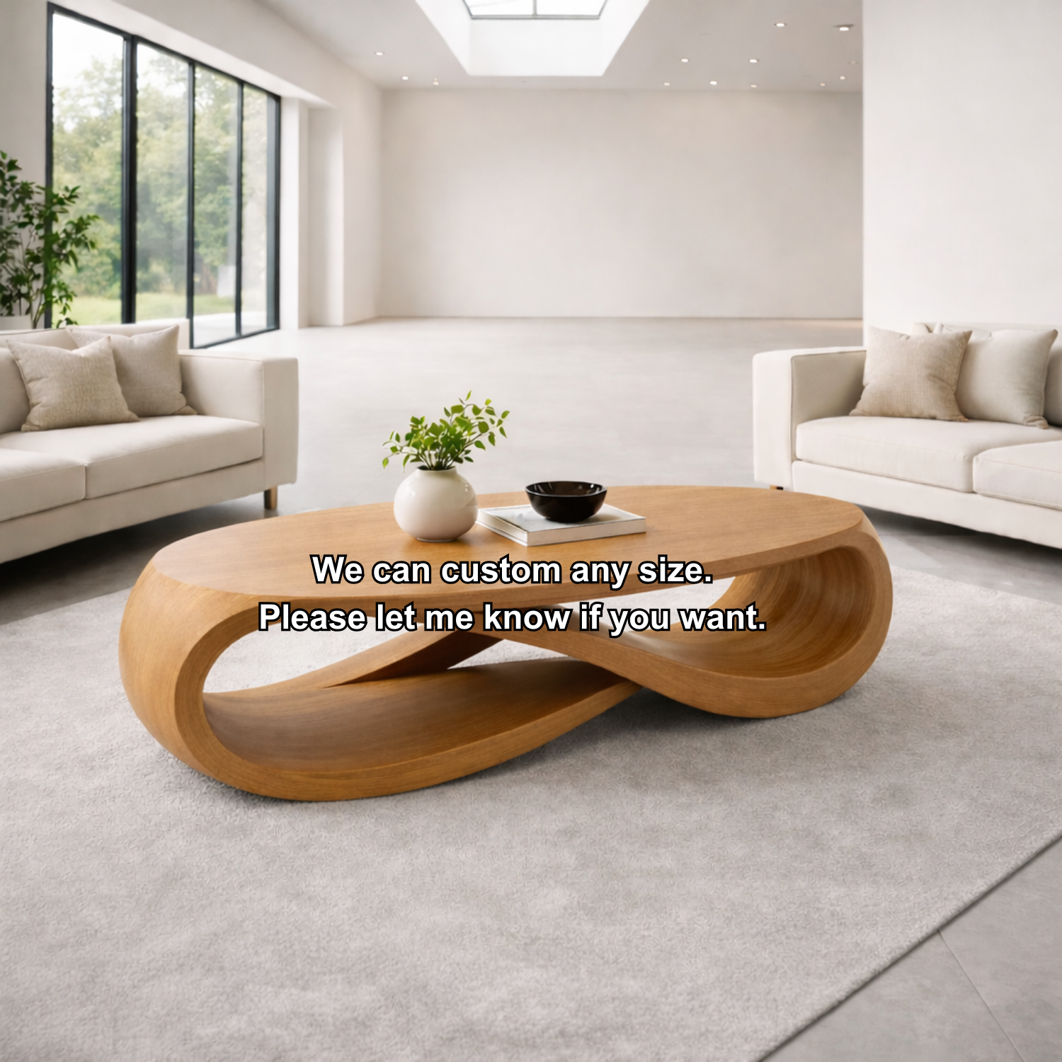 Solid Wood Oval Coffee Table with Sculptural Base – Modern Designer Living Room Table