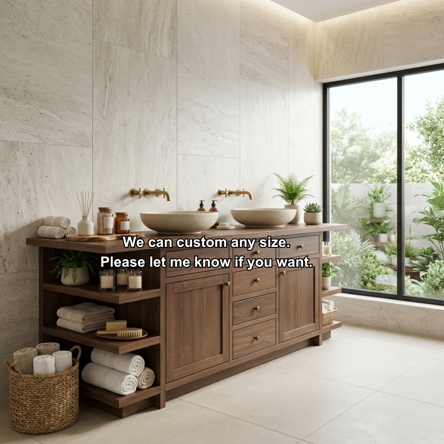 Double Solid Wood Bathroom Vanity - Handcrafted Farmhouse Cabinet with Side Shelves